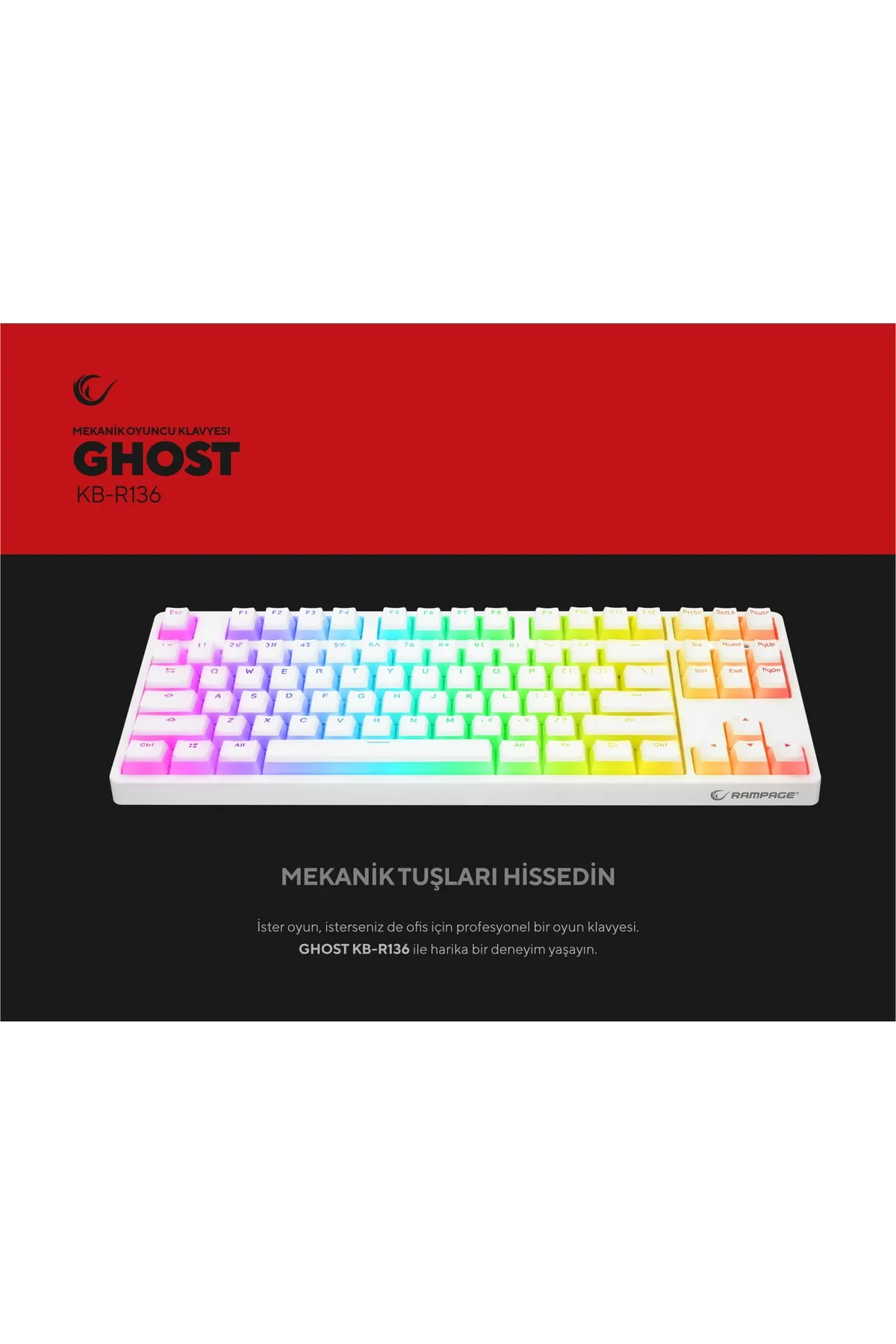 Rampage Kb-r136 Ghost Beyaz Type-c Bağlantılı Rgb Puding Tuşlu Haylou Brown Switch Us Gaming Oyuncu Klavye