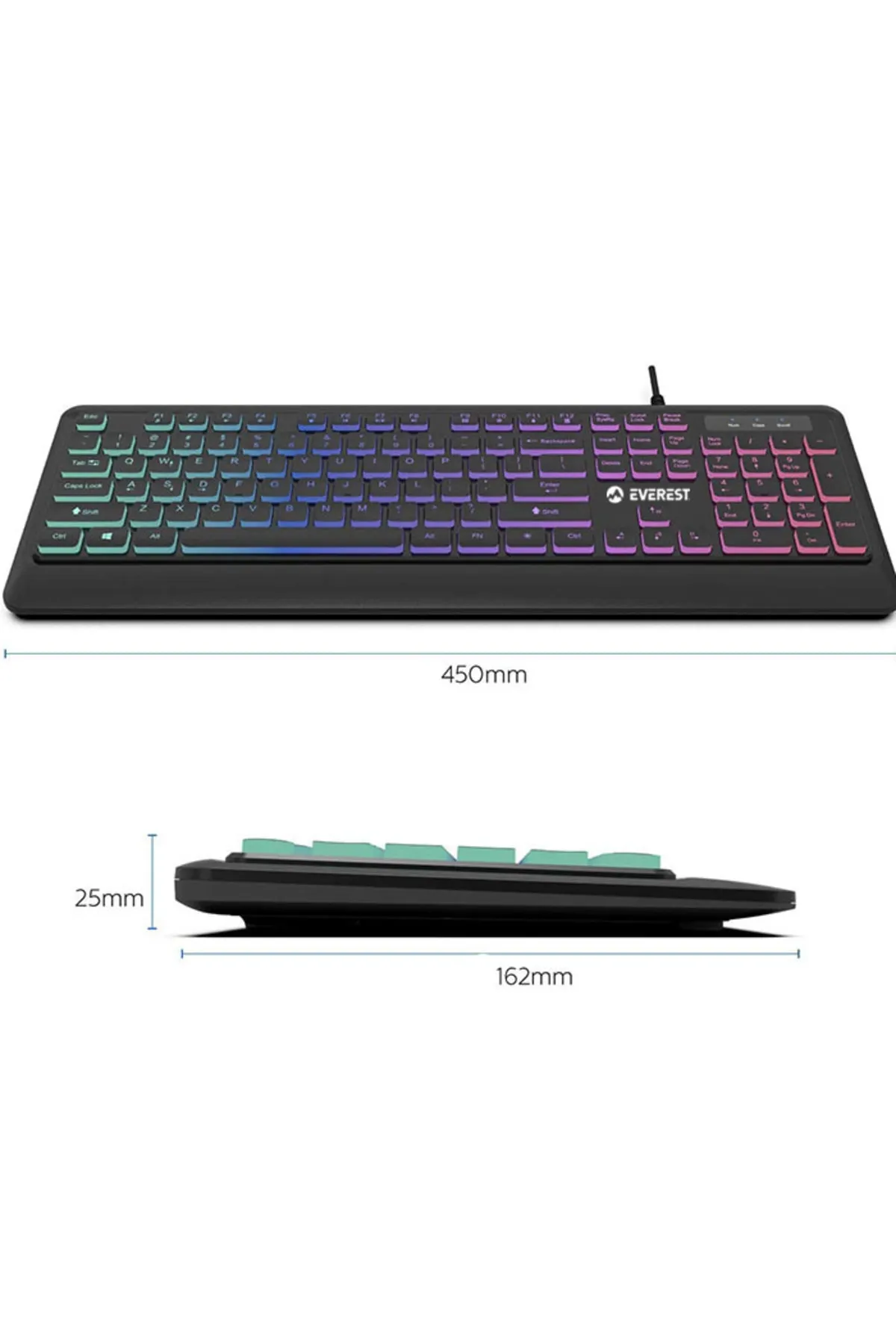 Everest Kb-r59 Forza Usb Rainbow Klavye Multimedia Klavye Gaming Klavye Süper Sessiz