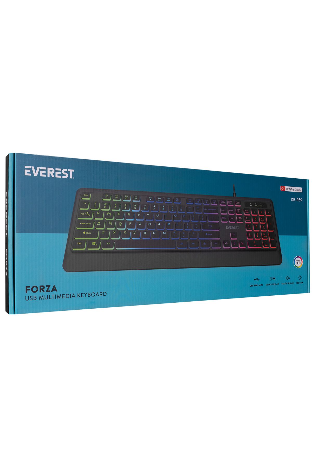 Everest Kb-R59 Siyah Usb Rainbow Backlight Kablolu Klavye