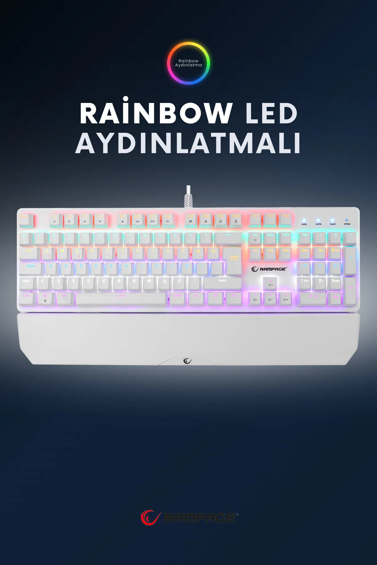 Rampage KB-R86 Umbra Beyaz Rainbow Red Switch Full Mekanik Klavye Gaming Klavye Oyuncu Klavye Türkçe