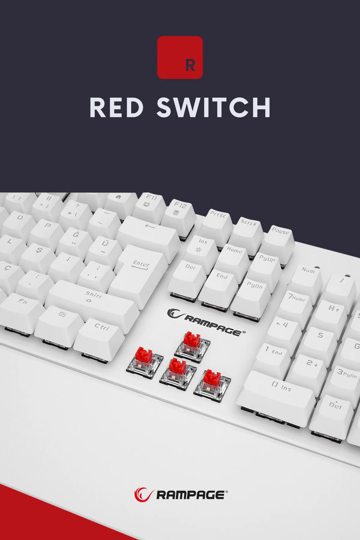 Rampage KB-R86 Umbra Beyaz Rainbow Red Switch Full Mekanik Klavye Gaming Klavye Oyuncu Klavye Türkçe