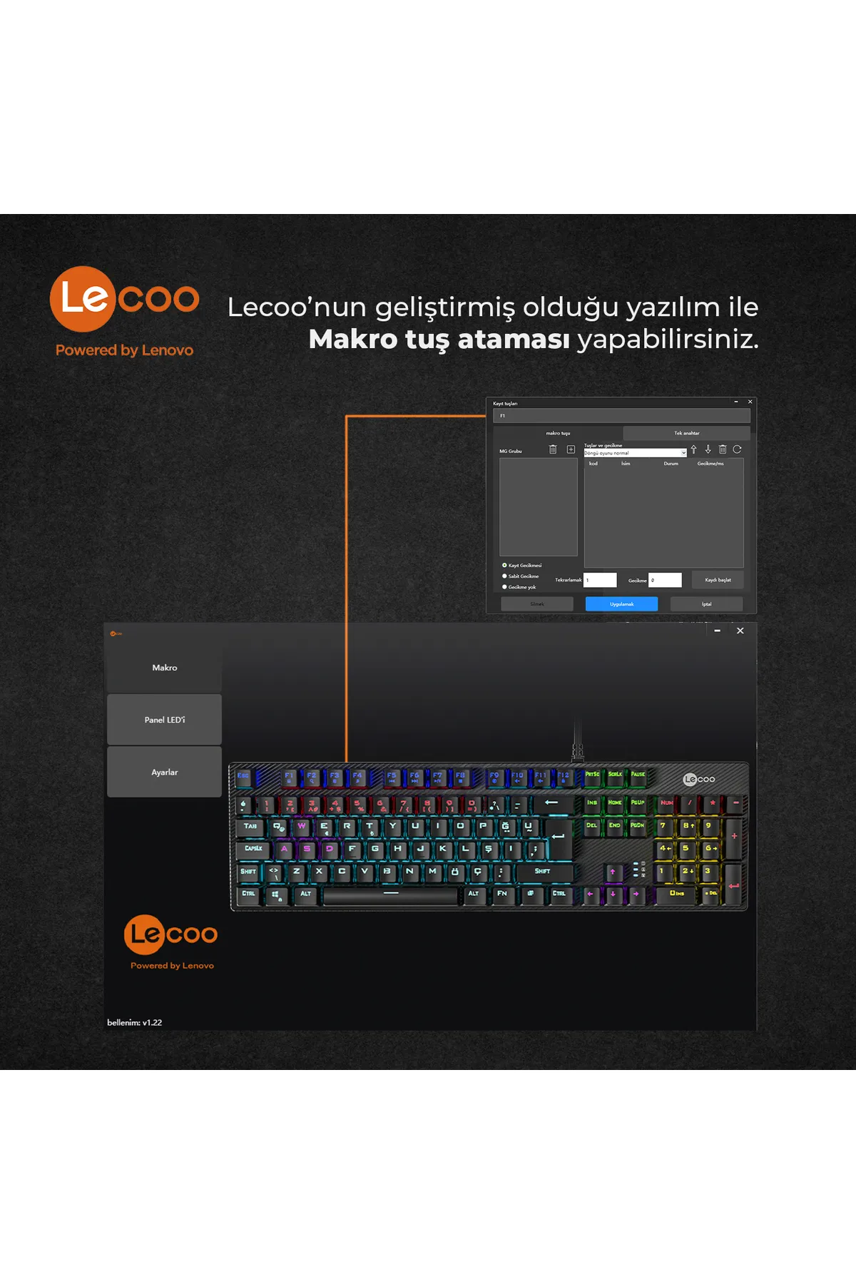 Lecoo Kg1101 Usb Kablolu Blue Switch Rgb Led Aydınlatmalı Makro Tuşlu Gaming Mekanik Türkçe Q Klavye Siyah