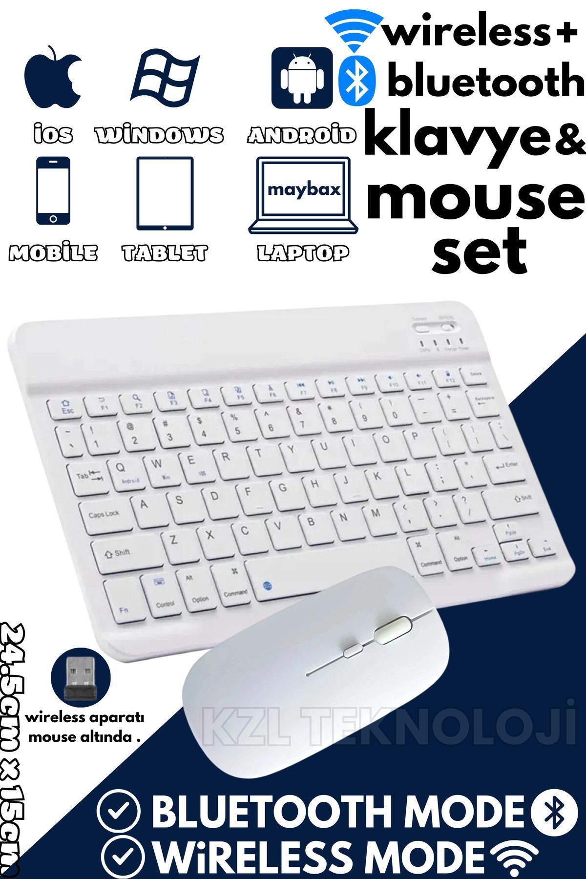 Lussoaksesuar Kingboss K-03 Mini Kablosuz Wireless Klavye Mouse Seti 2.4 Ghz Beyaz