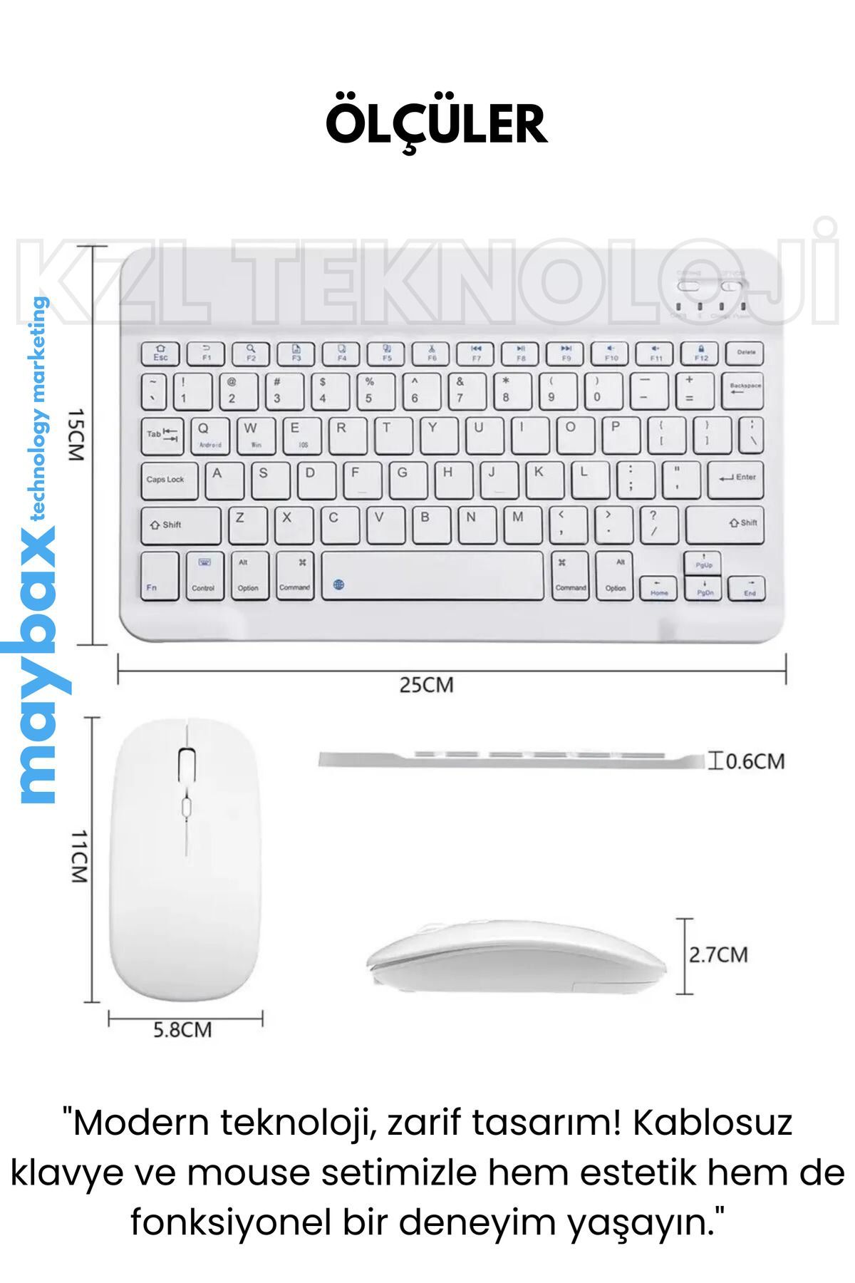 Lussoaksesuar Kingboss K-03 Mini Kablosuz Wireless Klavye Mouse Seti 2.4 Ghz Beyaz