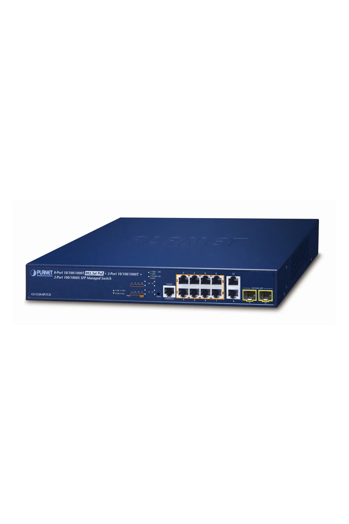 Planet L2+ 8-Port 10/100/1000T 802.3at PoE + 2-Port 10/100/1000T + 2-Port 100/1000X SFP Managed Switch