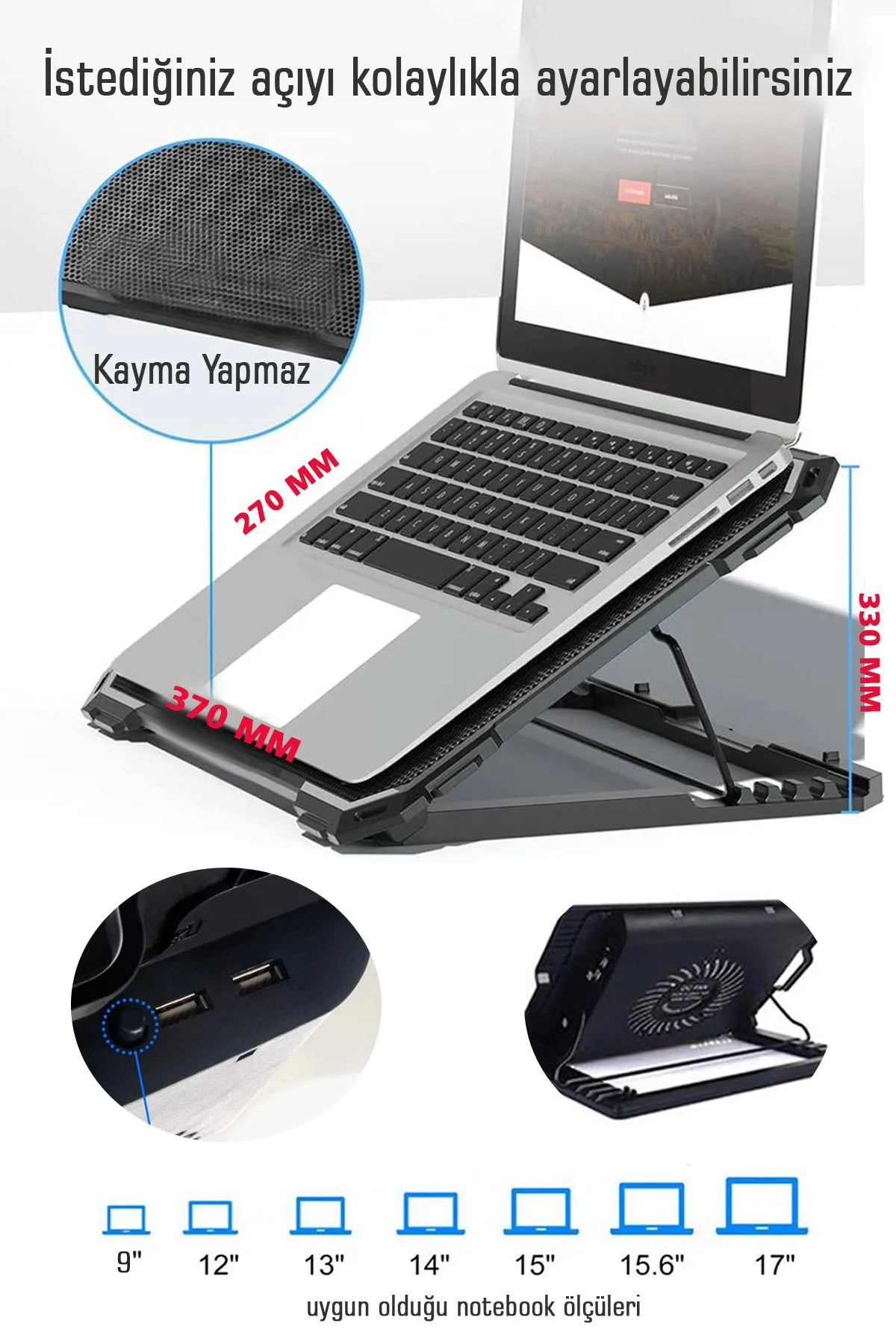 KRİZANTEM Laptop Notebook Soğutucu Fan 5 Yükseklik Ayarlı Ledli Bilgisayar Altlığı Tek Fanlı Pupg Parmaklık