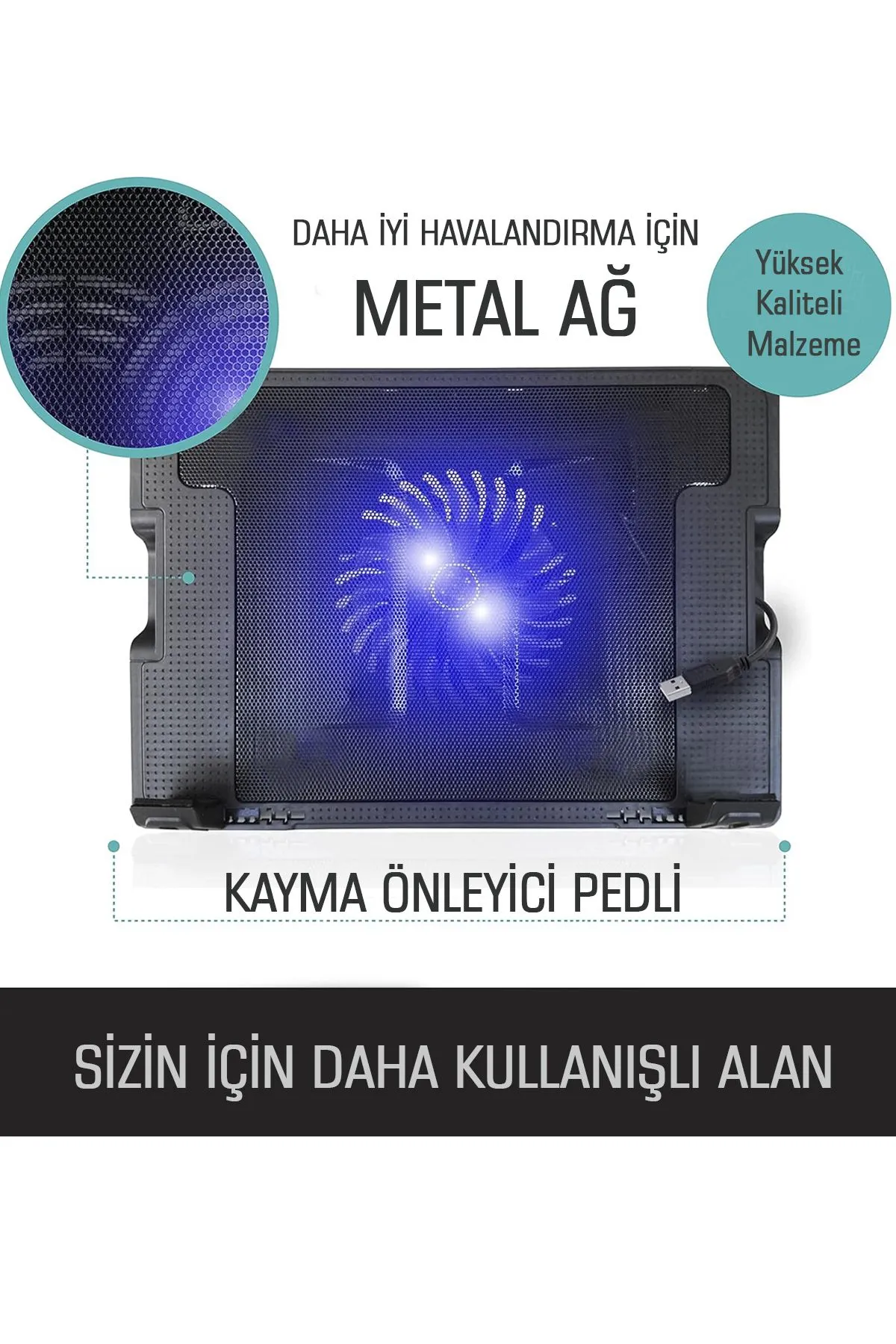 KRİZANTEM Laptop Notebook Soğutucu Fan 5 Yükseklik Ayarlı Ledli Bilgisayar Altlığı Tek Fanlı Pupg Parmaklık