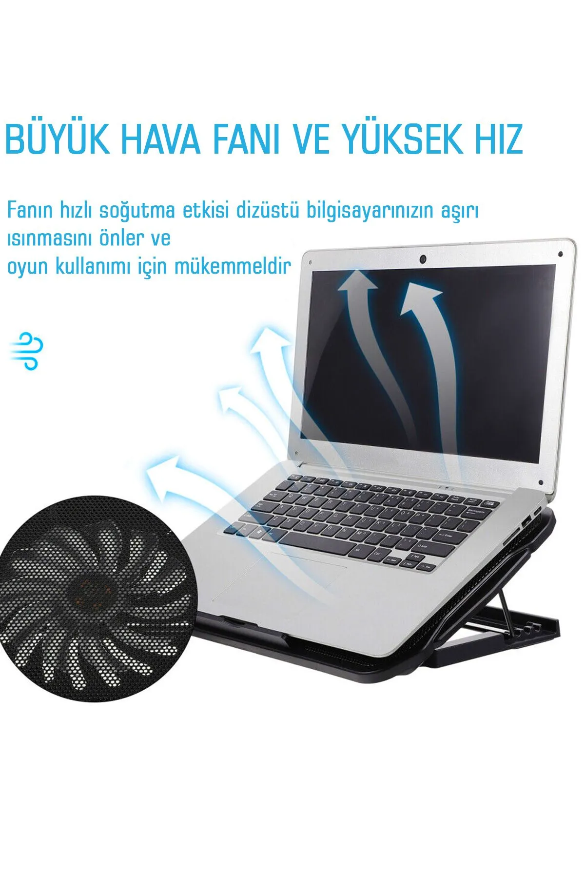 KRİZANTEM Laptop Notebook Soğutucu Fan 5 Yükseklik Ayarlı Ledli Bilgisayar Altlığı Tek Fanlı Pupg Parmaklık