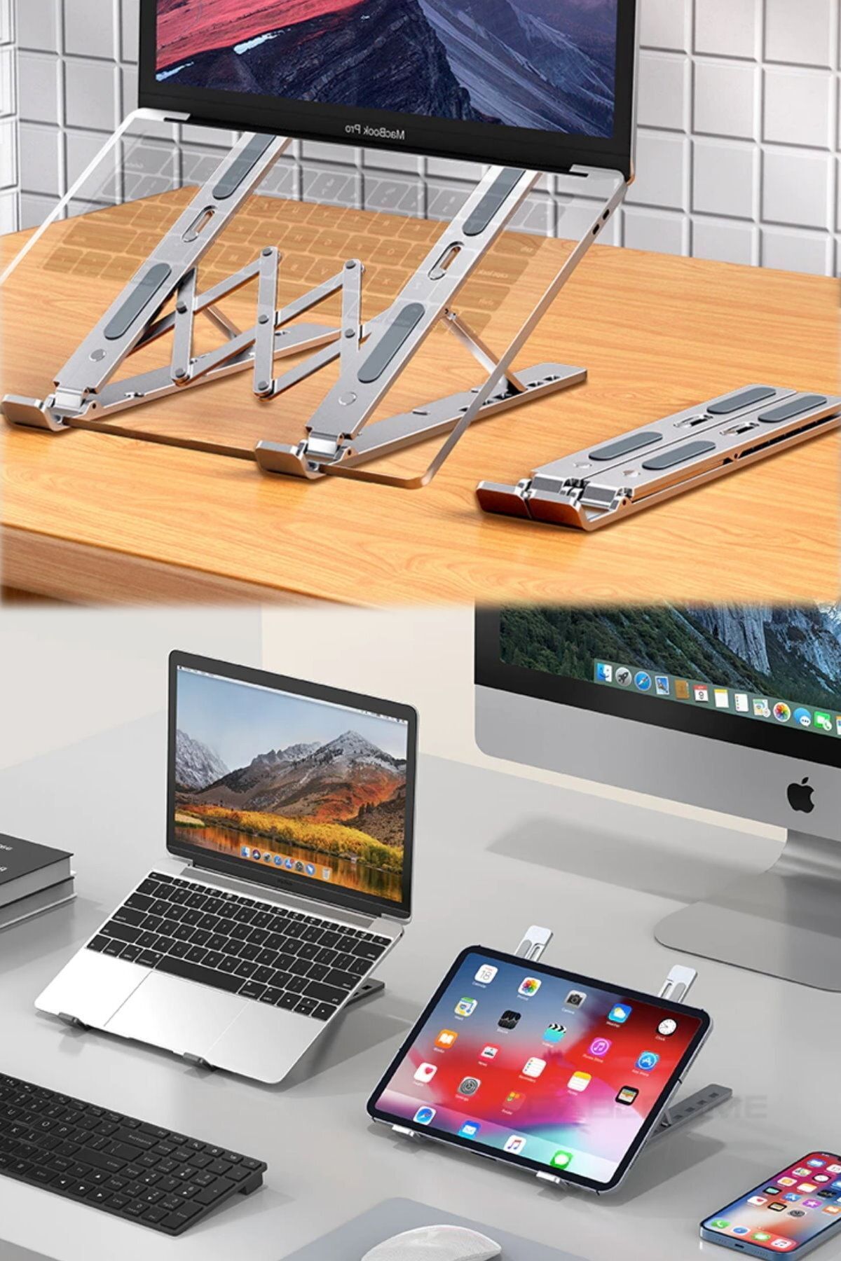 Utelips Laptop Yükseltici Aliminyum Stand Dizüstü Leptop Macbook & Notebook Tamamen Katlanabilir Taşınabilir