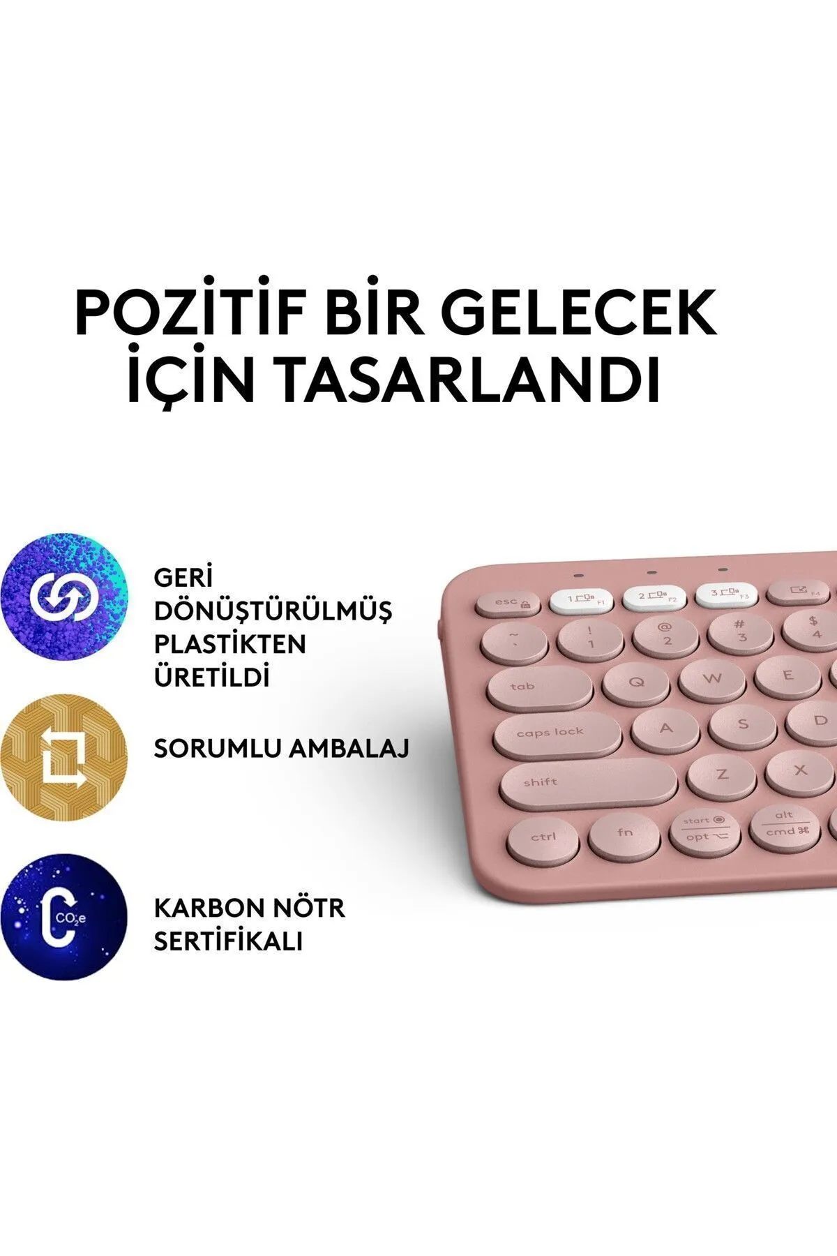 Logitech Larymary Pebble Keys 2 K380S Multi-Device Bluetooth Klavye - Pudra Pembe 920-011861