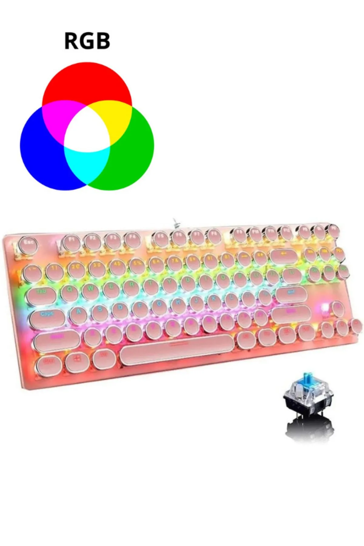 Sarftech Leaven Beyaz Daktilo Tarzı K550 Mavi Blue Switch Rgb Mekanik Klavye -su Geçirmez