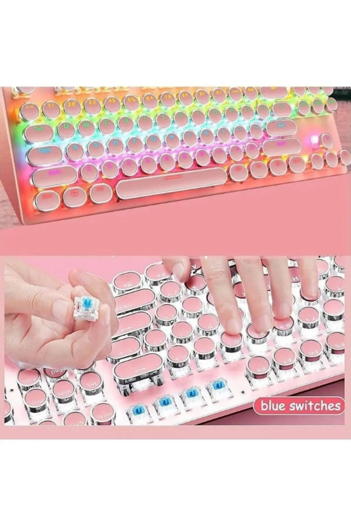 Sarftech Leaven Beyaz Daktilo Tarzı K550 Mavi Blue Switch Rgb Mekanik Klavye -su Geçirmez