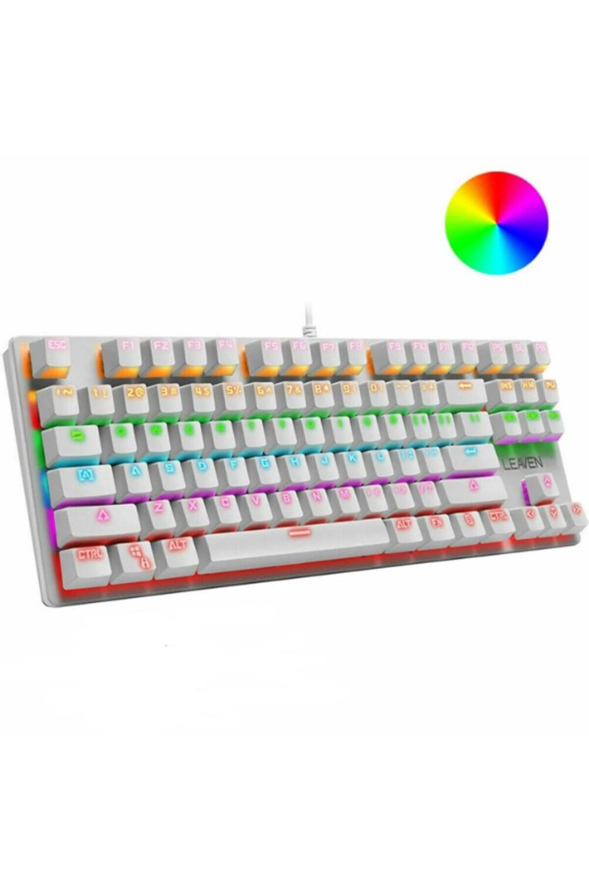 Sarftech Leaven K550 Usb Rgb Led Kablolu 87 Tuşlu Mekanik Gaming Oyuncu Klavyesi - Beyaz (MAVİ SWİTCH)