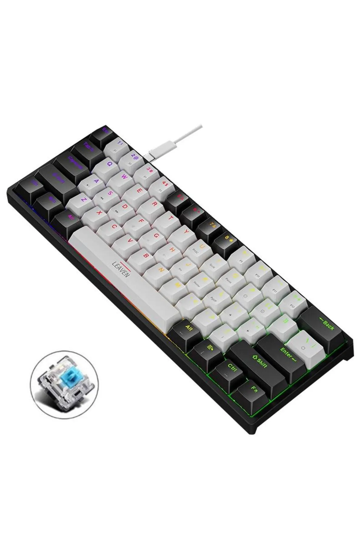 Valkyrie Leaven K620 Blue Switch Mekanik Gaming Oyun Klavyesi Rgb 61 Key Mavi Tuş Type-c Klavye Siya