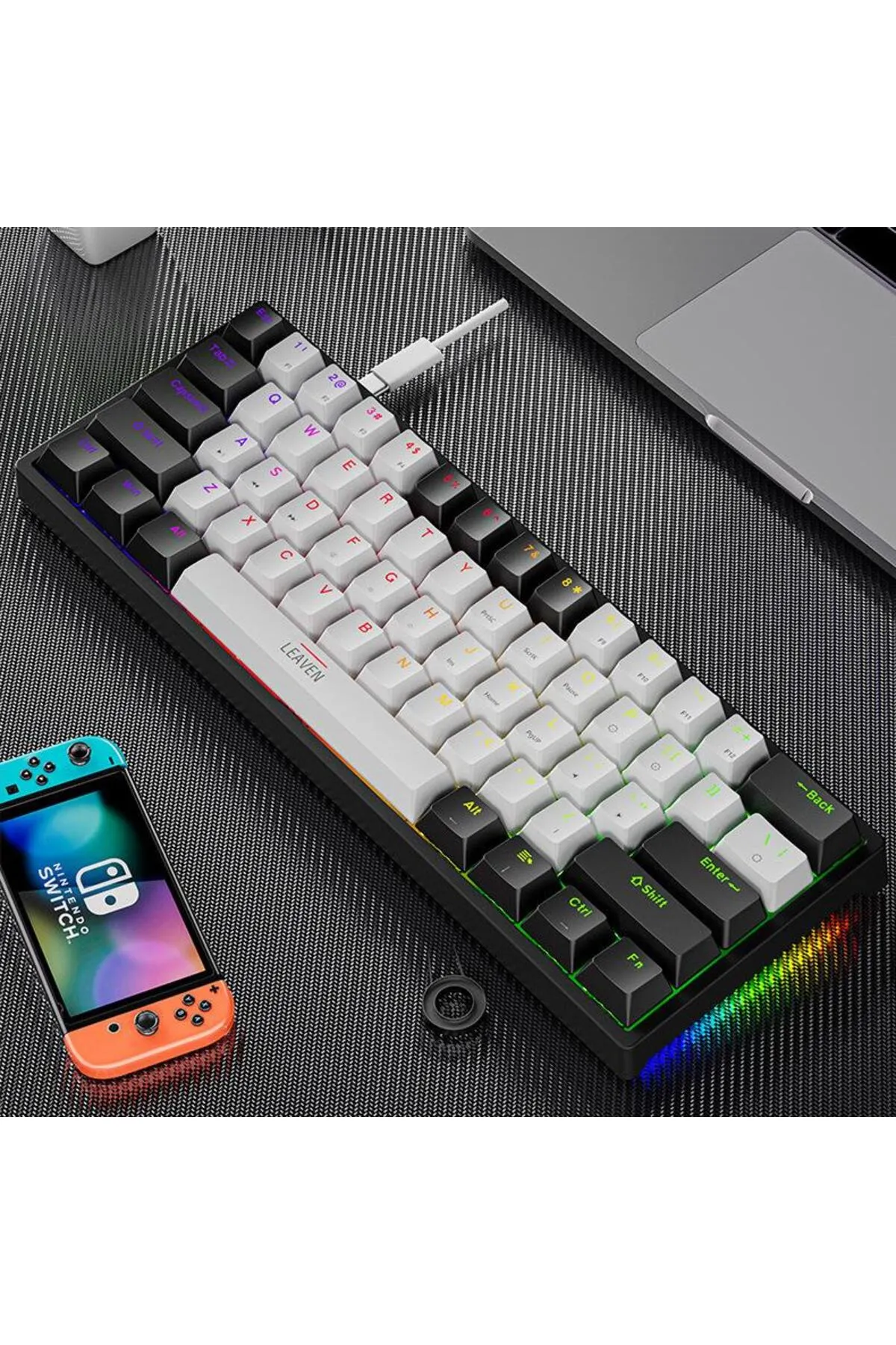 Valkyrie Leaven K620 Blue Switch Mekanik Gaming Oyun Klavyesi Rgb 61 Key Mavi Tuş Type-c Klavye Siya