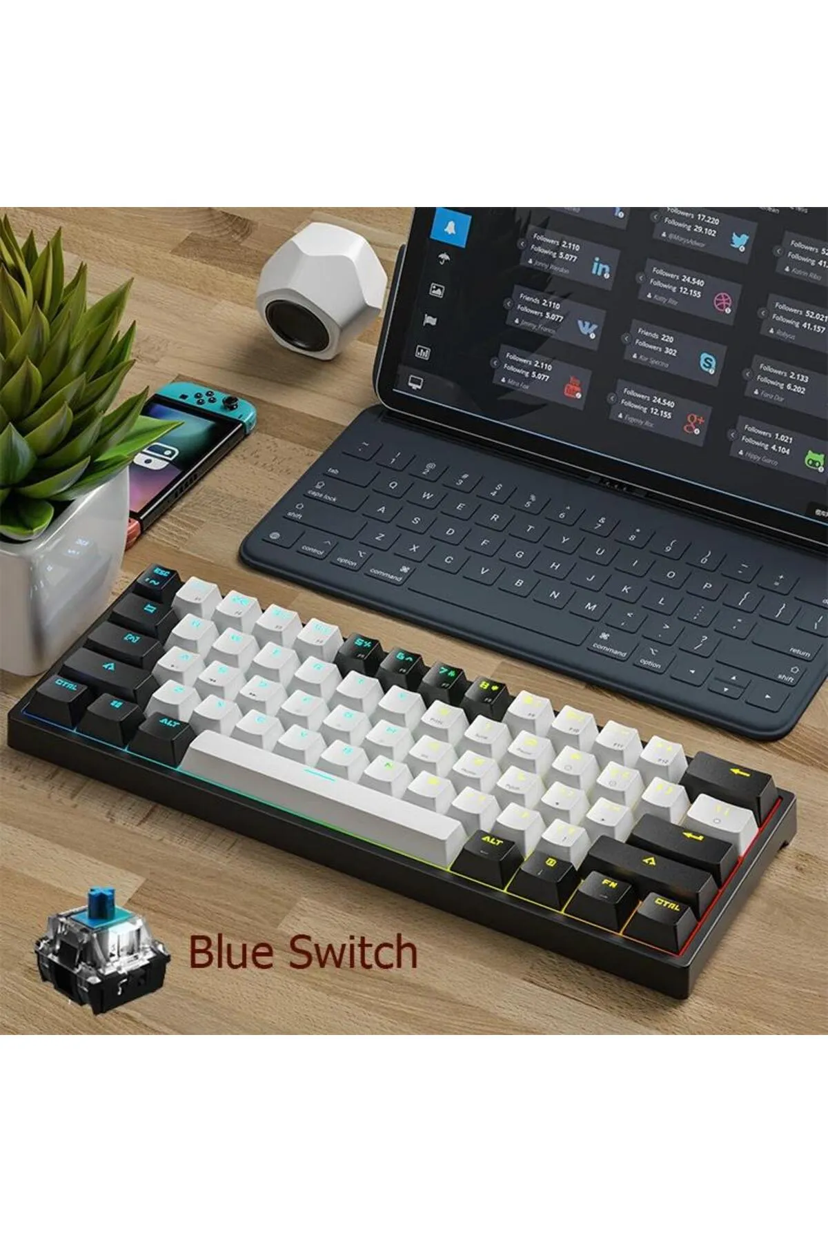 Valkyrie Leaven K620 Blue Switch Mekanik Gaming Oyun Klavyesi Rgb 61 Key Mavi Tuş Type-c Klavye Siya