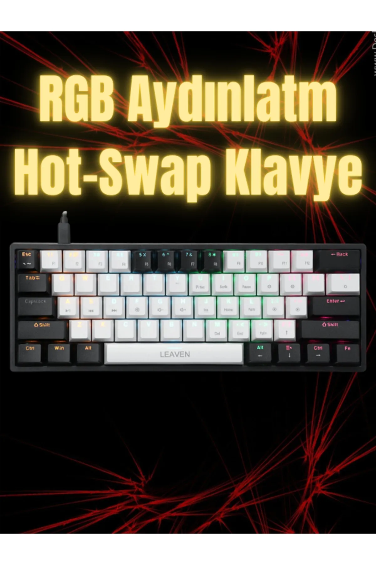 Smith Leaven K620 Rgb 61 Tuş Kırmızı Switch Hot-swap Mekanik Gaming Klavye Kablolu Oyuncu Klavyesi