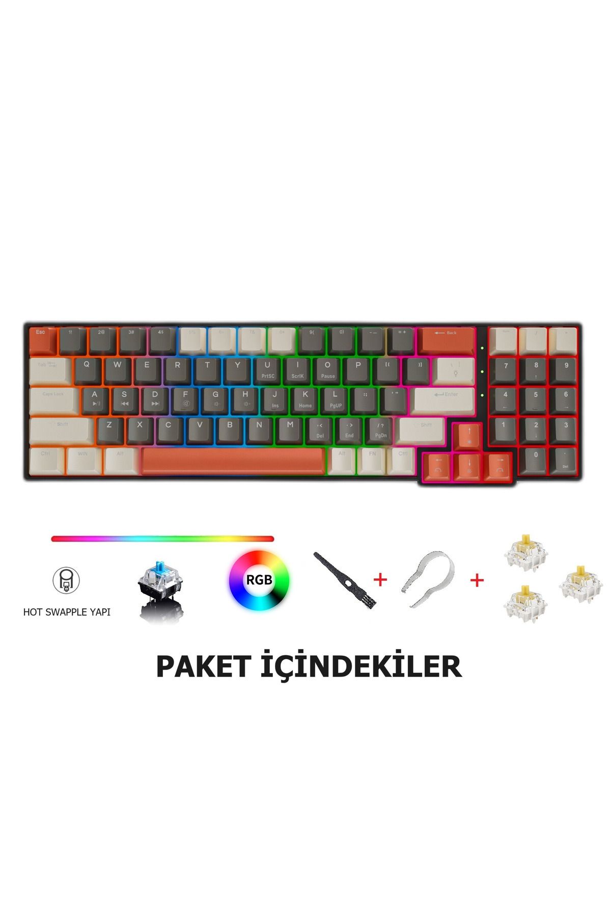 beboncool Leaven K780 Ayrılabilir Kablolu Rgb Hot Swap Antighosting Gamer Mekanik Klavye-kırmızı Switch