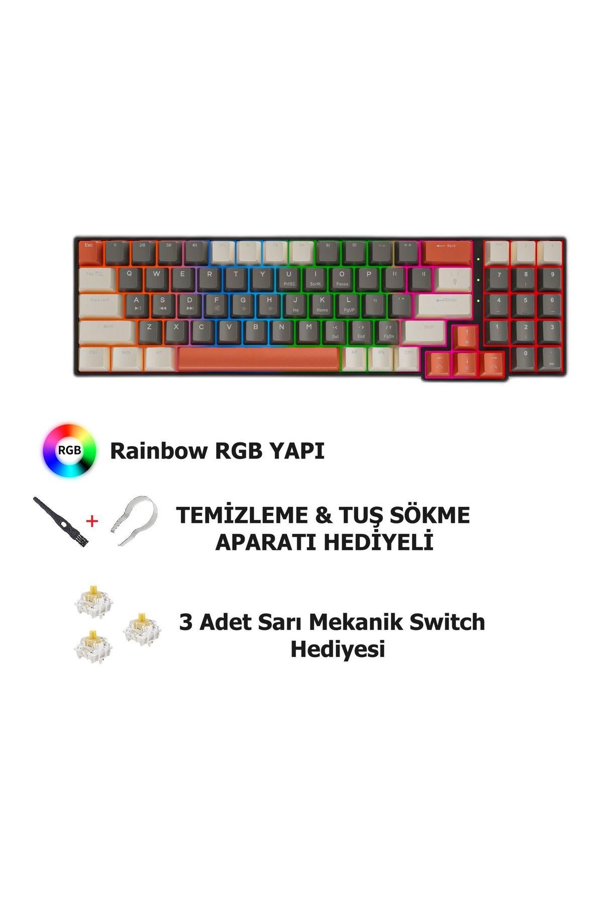 beboncool Leaven K780 Ayrılabilir Kablolu Rgb Hot Swap Antighosting Gamer Mekanik Klavye-kırmızı Switch