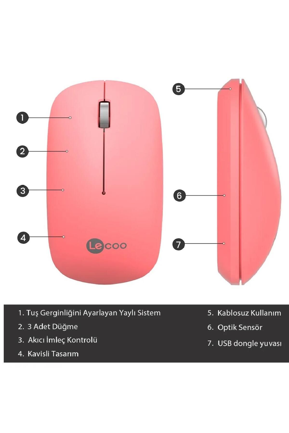 Muhtelif Lecoo Sessiz Kablosuz Mouse Pembe Ws214 3128