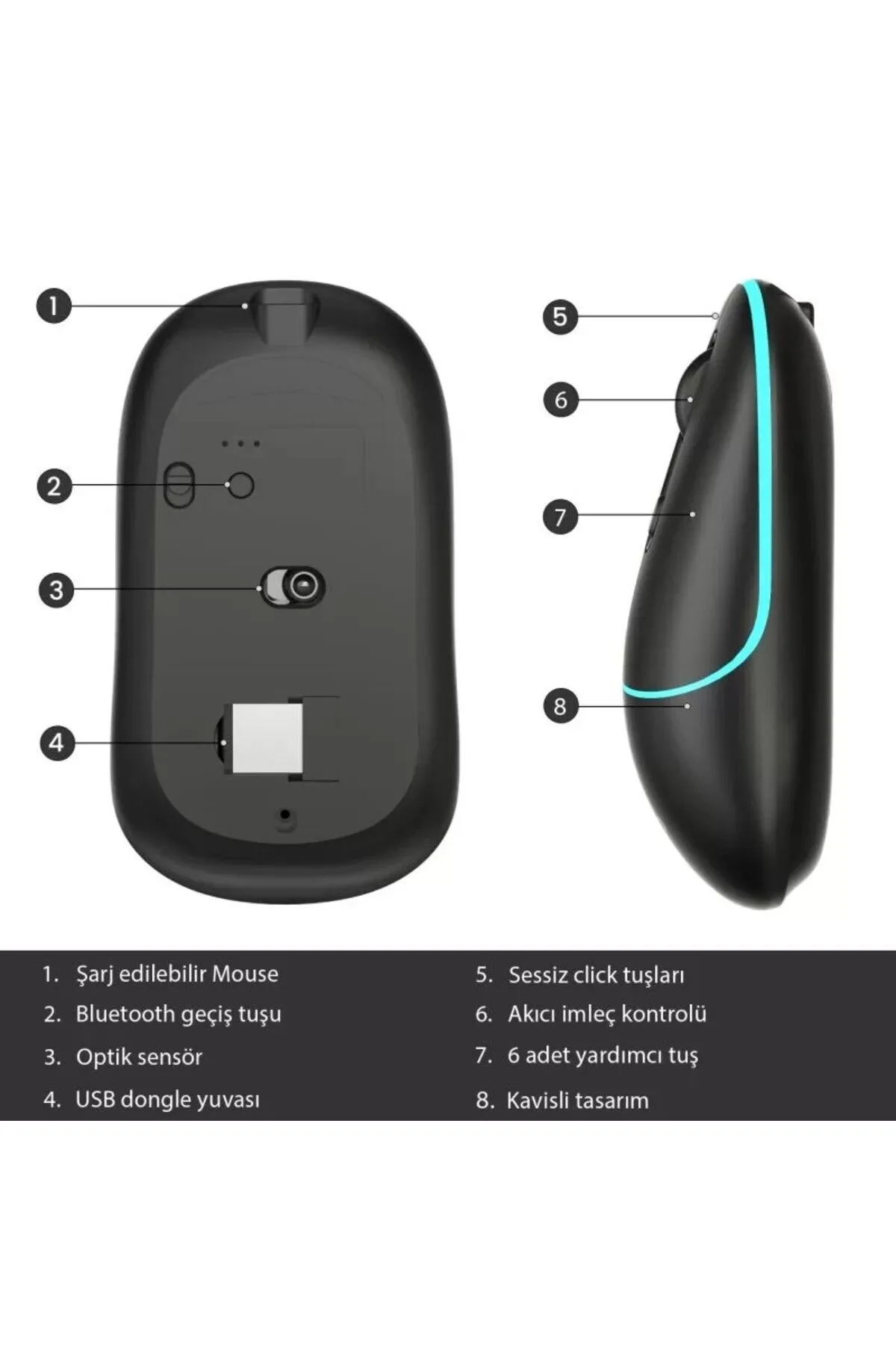 Lenovo LECOO WS210 RGB Wifi+Bluetooth Kablosuz 1600DPI Optik Mouse Siyah