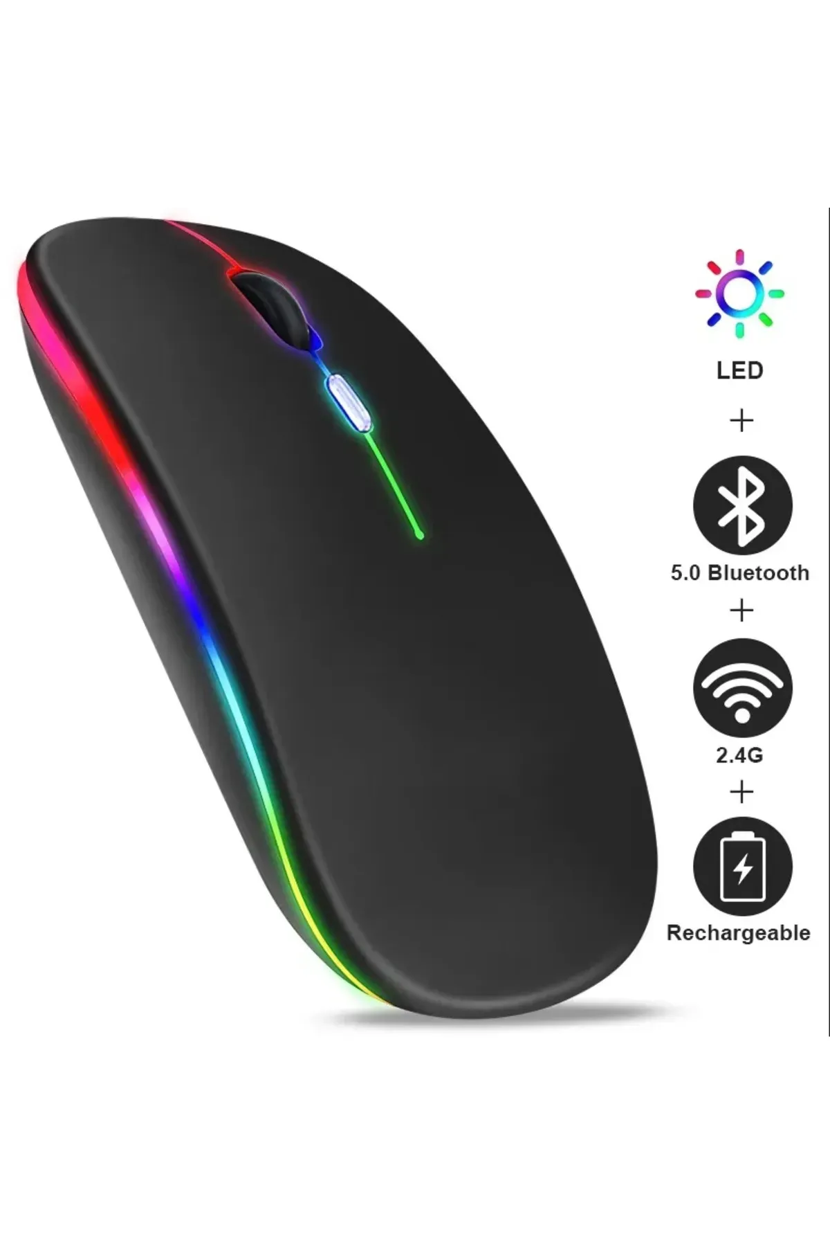 RabbitTech LED IŞIKLI ŞARJLI MOUSE 2.4GHZ USB WİRELESS VE BLUETOOTH LU SESSİZ İOS ANDROİD TELEFON TABLET PC TV