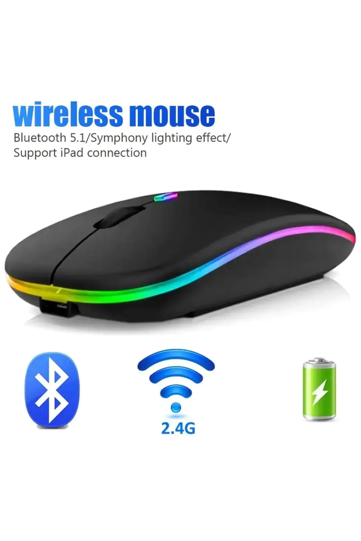 RabbitTech LED IŞIKLI ŞARJLI MOUSE 2.4GHZ USB WİRELESS VE BLUETOOTH LU SESSİZ İOS ANDROİD TELEFON TABLET PC TV