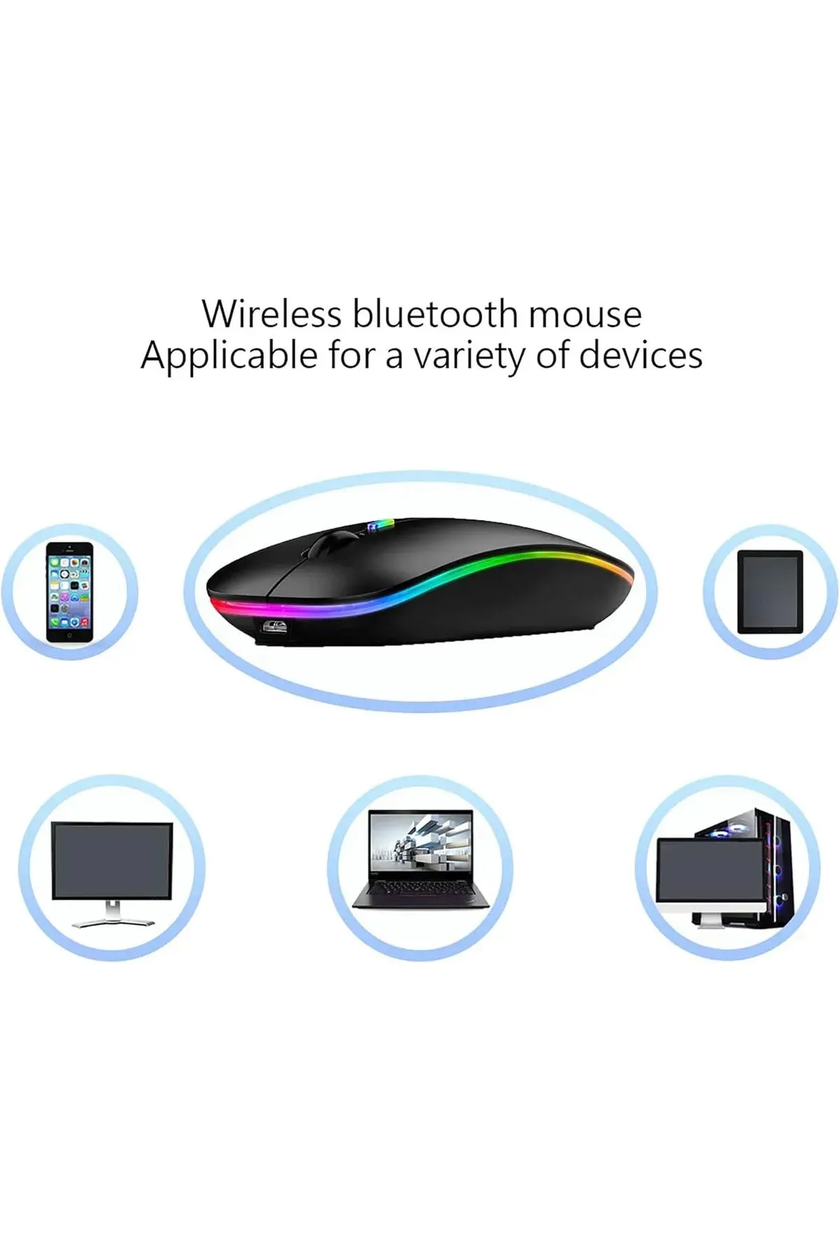 RabbitTech LED IŞIKLI ŞARJLI MOUSE 2.4GHZ USB WİRELESS VE BLUETOOTH LU SESSİZ İOS ANDROİD TELEFON TABLET PC TV