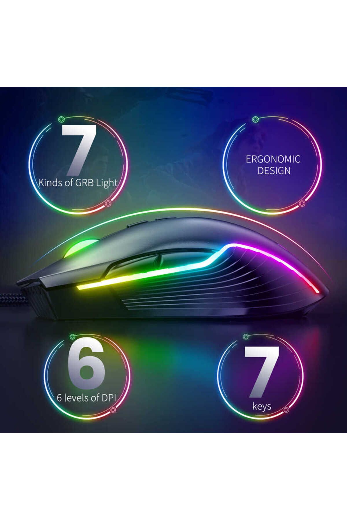 Canpay LED RGB Işıklı, 6 Tuşlu Profesyonel Gaming Mouse (İleri ve Geri Tuşları,6400 DPI,1.6 Metre Kablo)