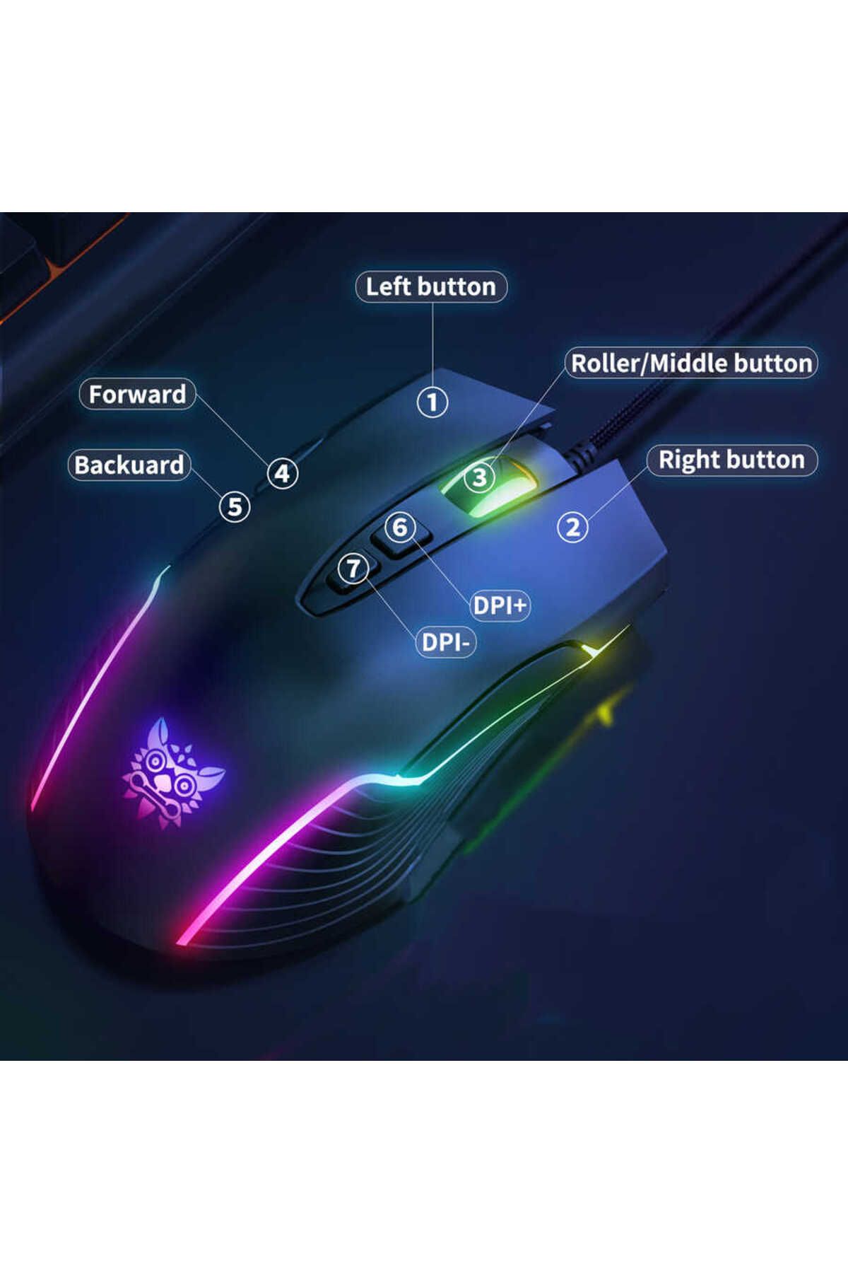 Canpay LED RGB Işıklı, 6 Tuşlu Profesyonel Gaming Mouse (İleri ve Geri Tuşları,6400 DPI,1.6 Metre Kablo)