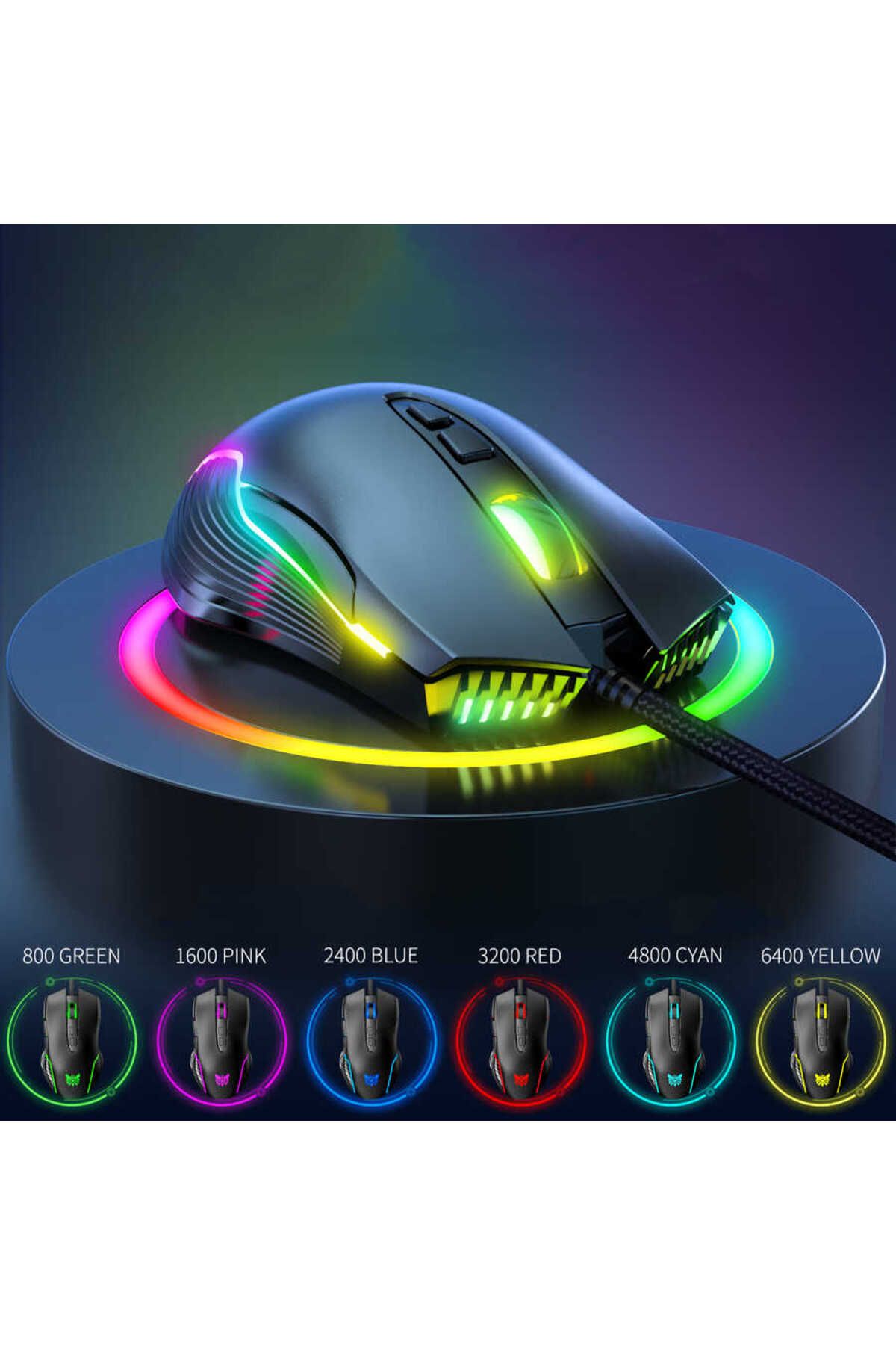 Canpay LED RGB Işıklı, 6 Tuşlu Profesyonel Gaming Mouse (İleri ve Geri Tuşları,6400 DPI,1.6 Metre Kablo)