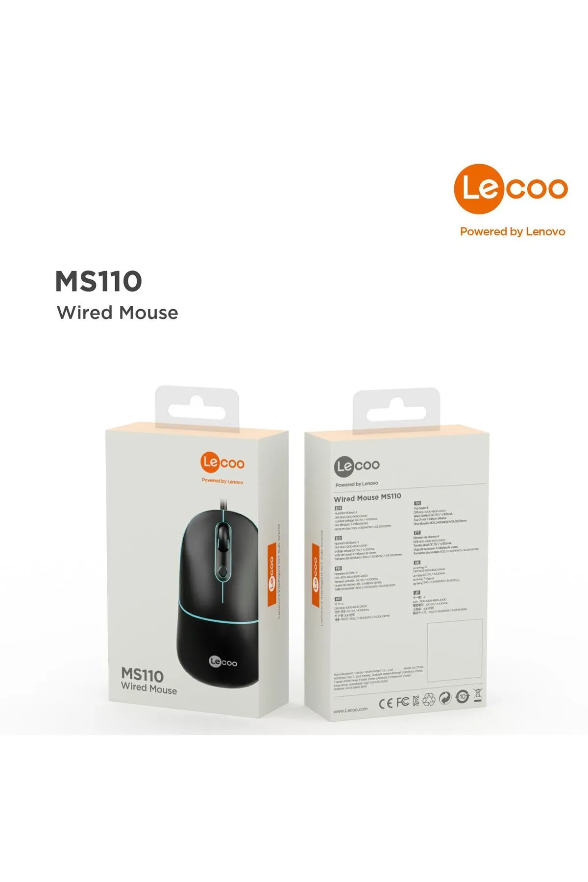 Lecoo Lenovo Ms110 Rgb Sessiz Tuşlu Kablolu Optik Mouse Siyah