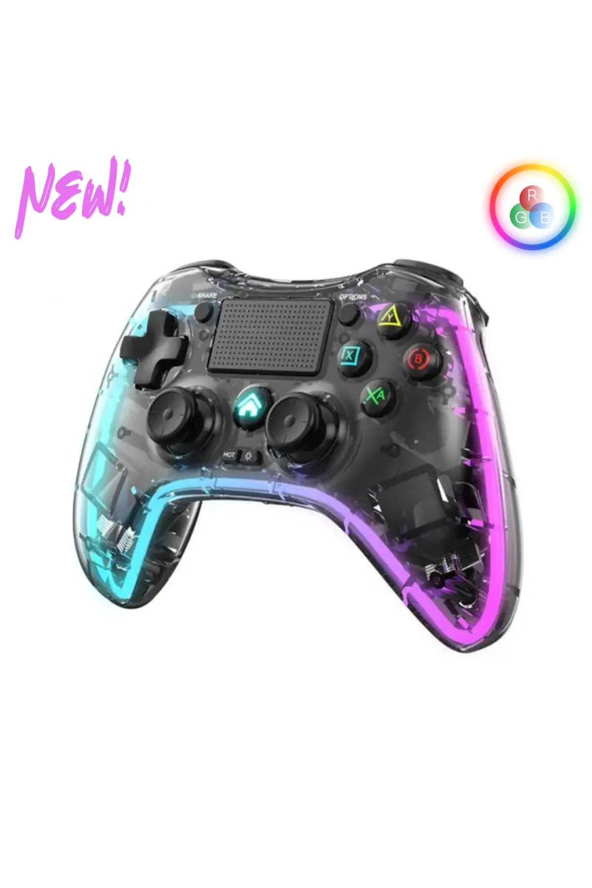 HEJARON Lobo Şeffaf Oyun Kolu Joystick Gamepad Işıklı Rgb Pc Android Tv Steam Switch Uyumlu