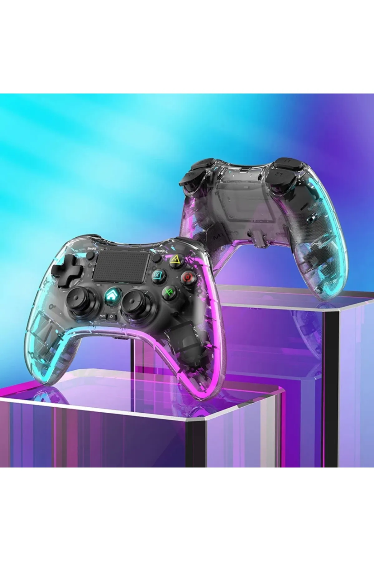 HEJARON Lobo Şeffaf Oyun Kolu Joystick Gamepad Işıklı Rgb Pc Android Tv Steam Switch Uyumlu