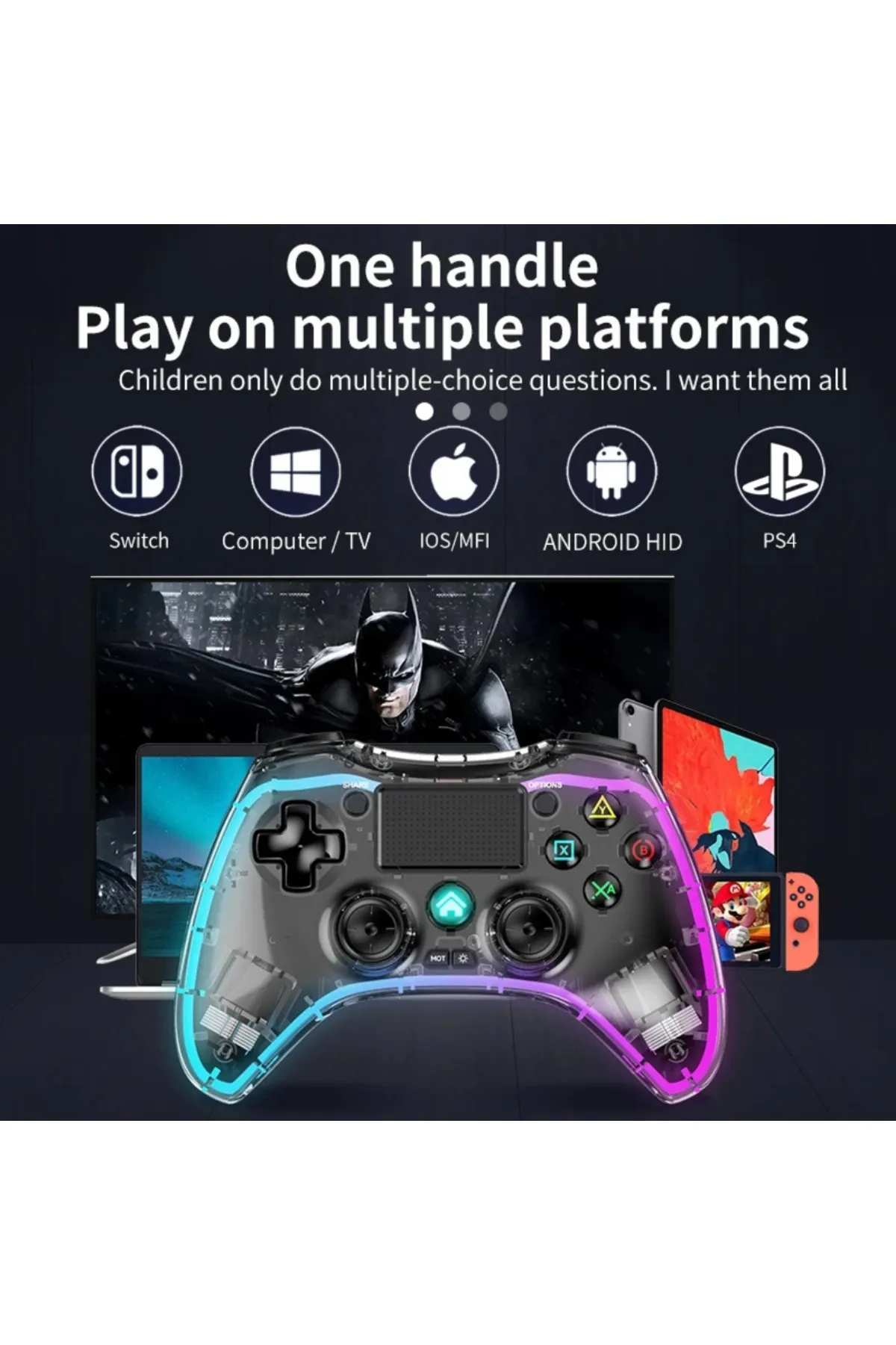 HEJARON Lobo Şeffaf Oyun Kolu Joystick Gamepad Işıklı Rgb Pc Android Tv Steam Switch Uyumlu