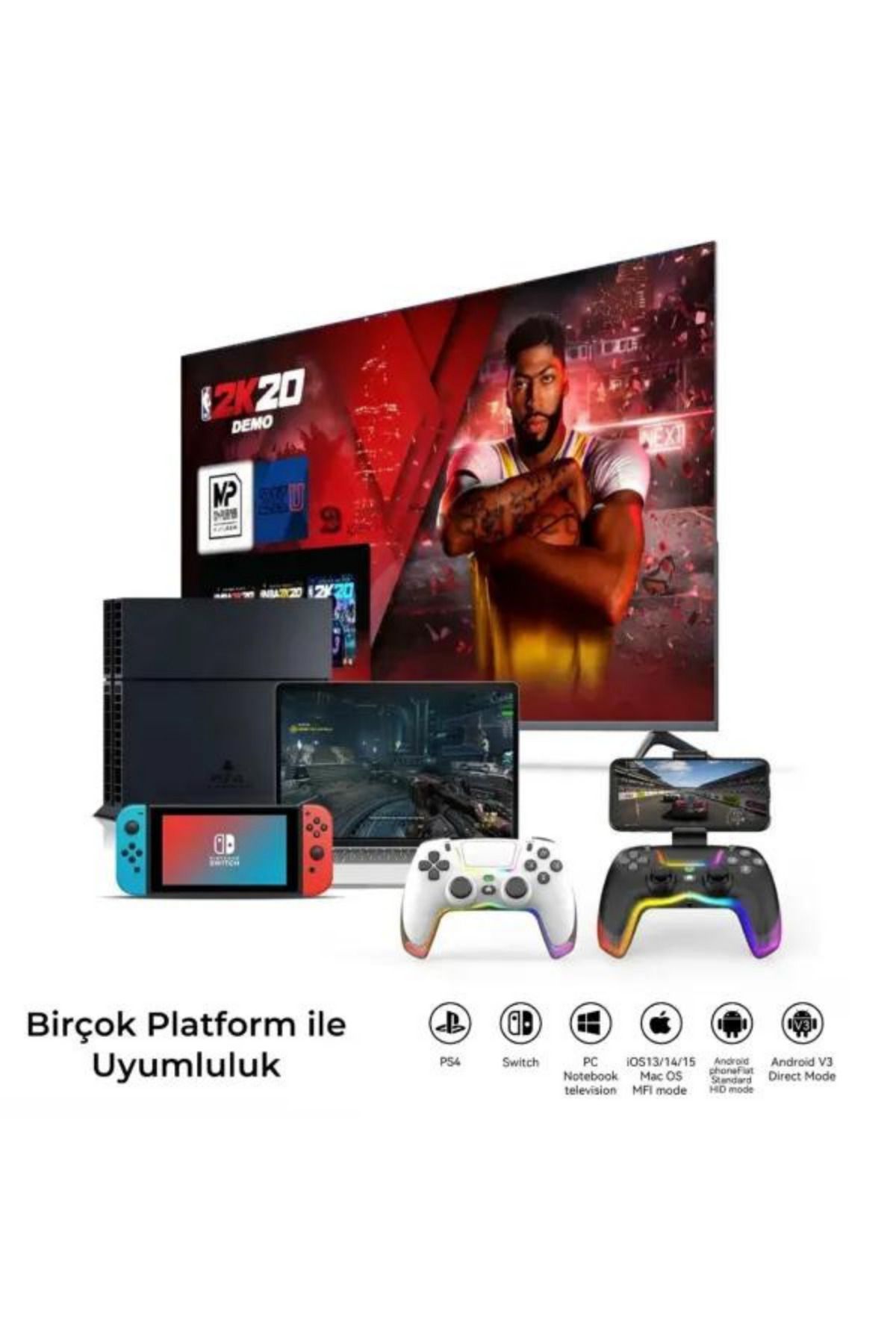 HEJARON LOBO PS4 Kol Kablosuz Gamepad Oyuncu Kol Çift Titreşim Eksenli RGB Mod/PS4 Switch PC Androd İphone