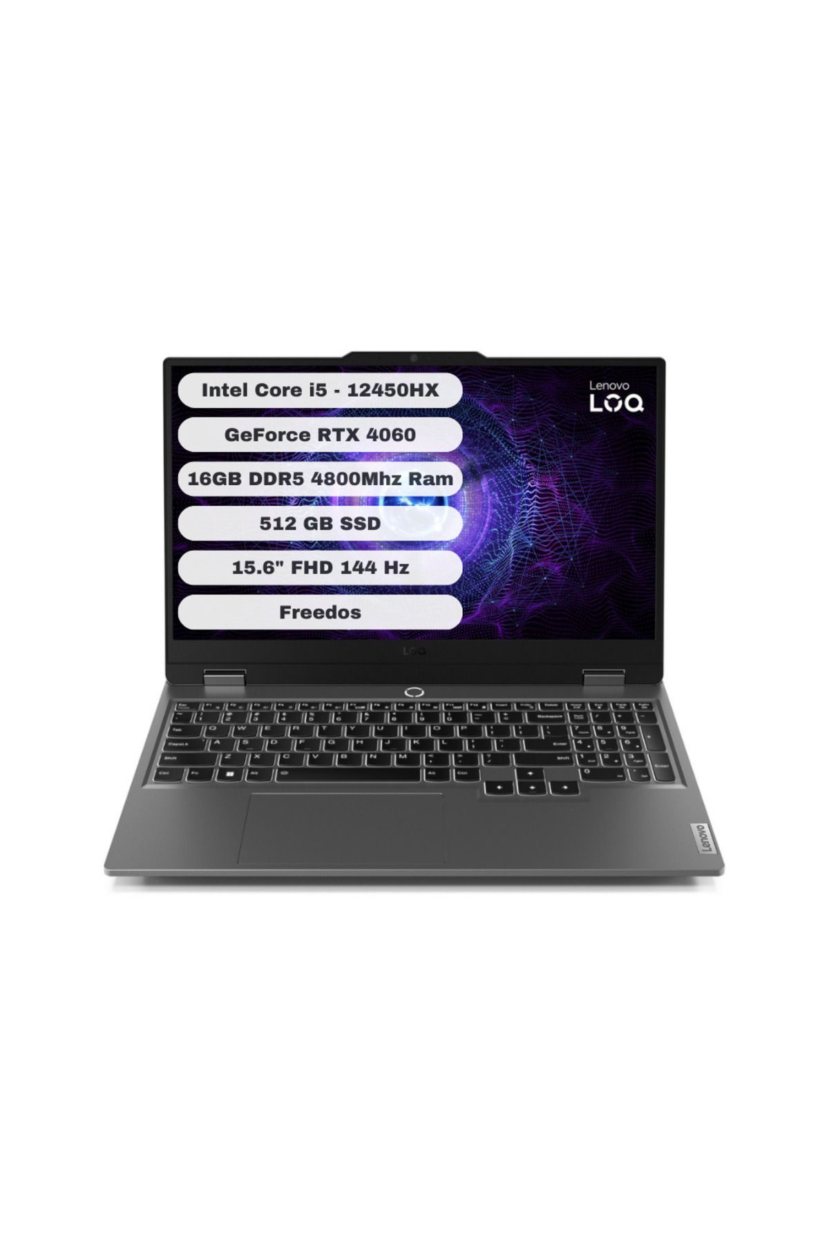 Lenovo LOQ 15IAX9 Intel Core i5 12450HX 16GB 512GB SSD RTX4060 Freedos 15.6" FHD 144Hz 83GS0060TR