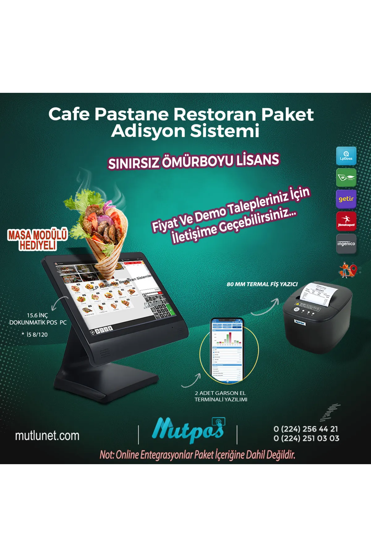 Lotus Lp Onset Yazılım Dahil Set / Cafe & Restoran Adisyon Ve Sipariş Takip Sistemi