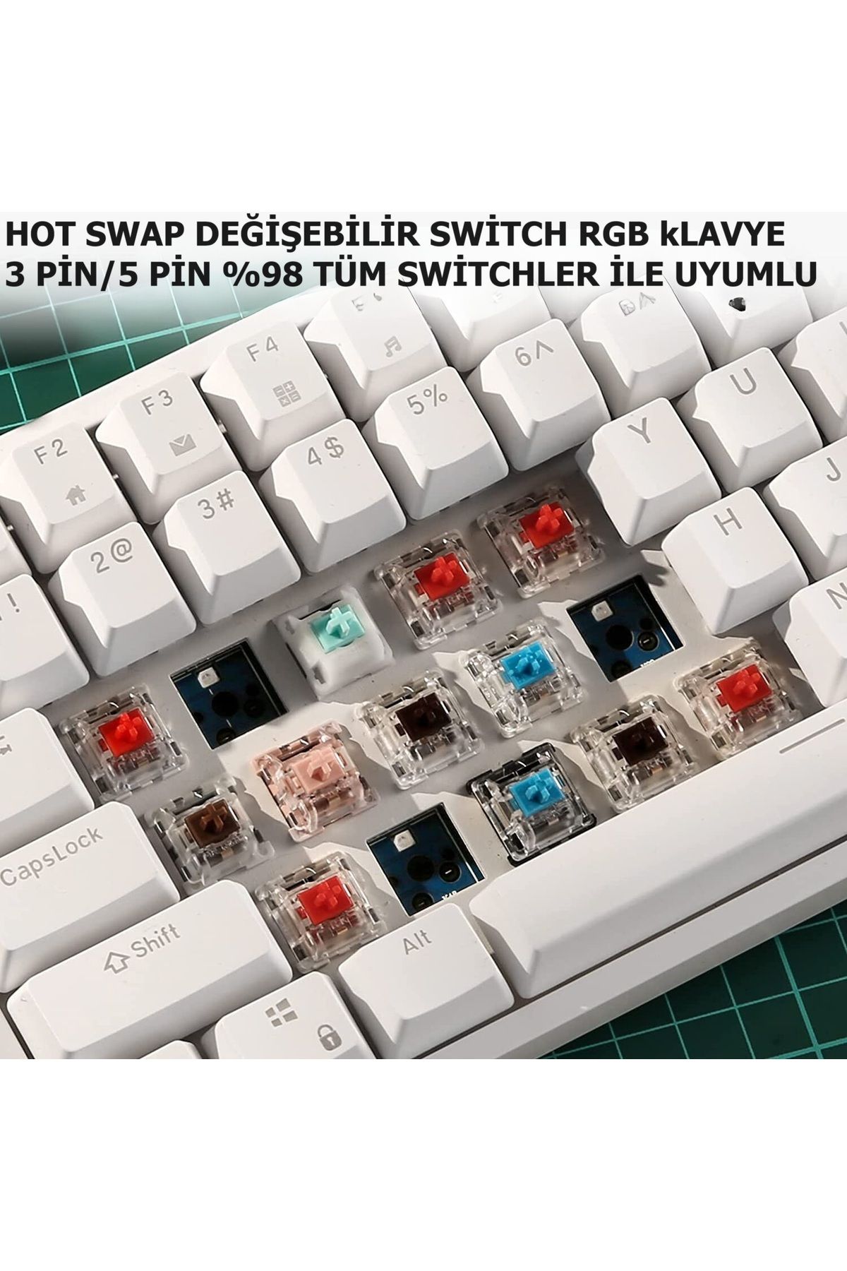 beboncool LVN K620 %60 Kompakt Rainbow RGB Hot Swap AntiGhost Mekanik Oyuncu Klavyesi-Kırmızı Switch