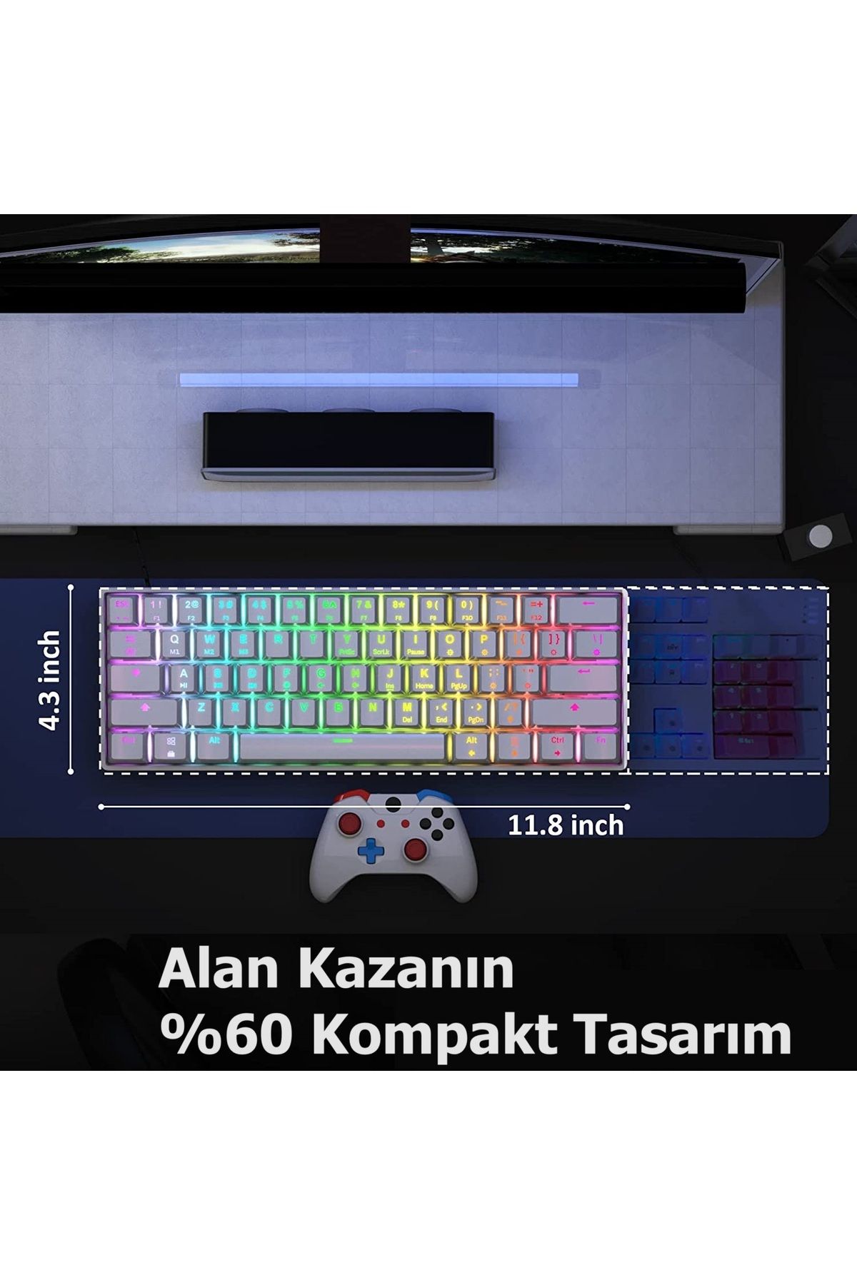 beboncool LVN K620 %60 Kompakt Rainbow RGB Hot Swap AntiGhost Mekanik Oyuncu Klavyesi-Kırmızı Switch