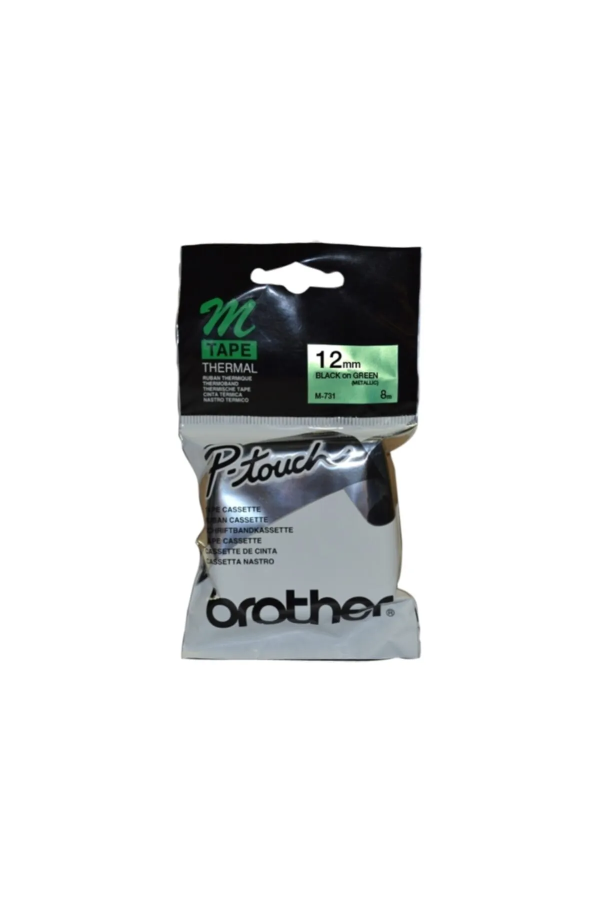 Brother M-731 Yeşil Üzerine Siyah P-touch Etiket 12mm Pt-55 / Pt-60 / Pt-80