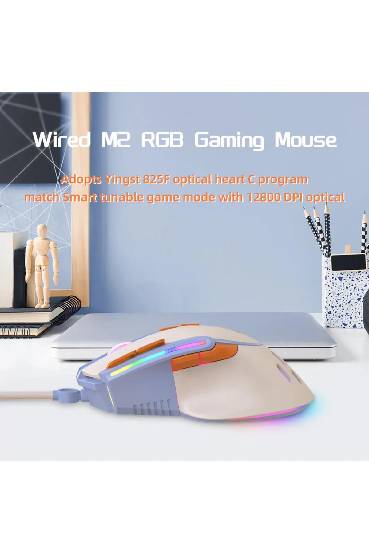 ZIYOULANG M2 Kablolu Espor Oyuncu Mouse RGB 12800 DPI Ledli Gaming Mouse Software 9 Makro Sensor