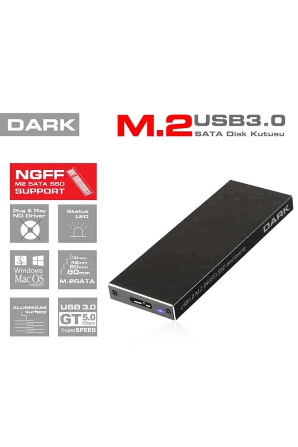 Dark M2 Usb 3.0 Dk-ac-dsem2 Ngff Alüminyum Harddisk Kutusu Siyah