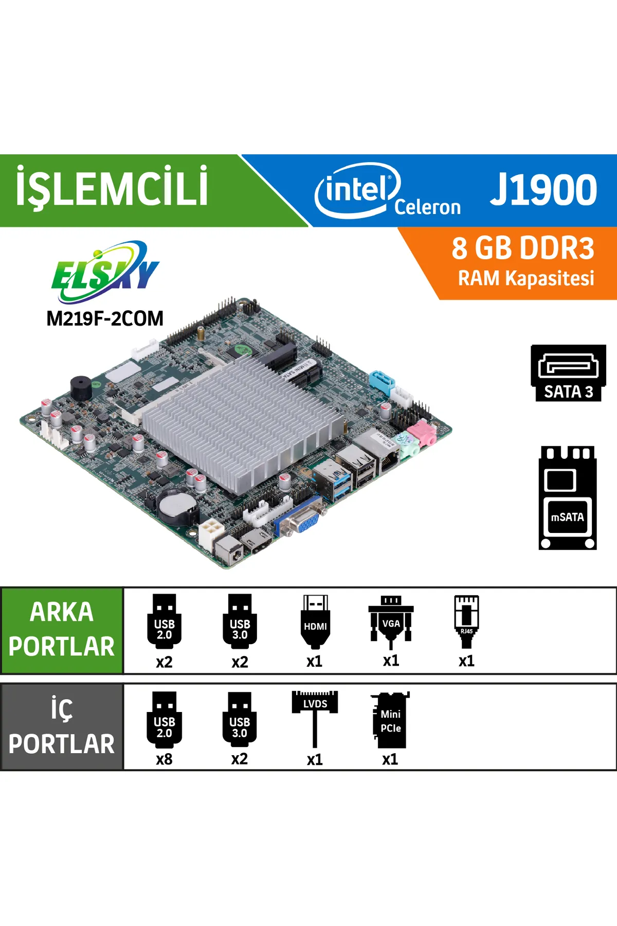 Elsky M219f-2com Intel Celeron J1900 Fansız Endüstriyel Mini Itx Anakart