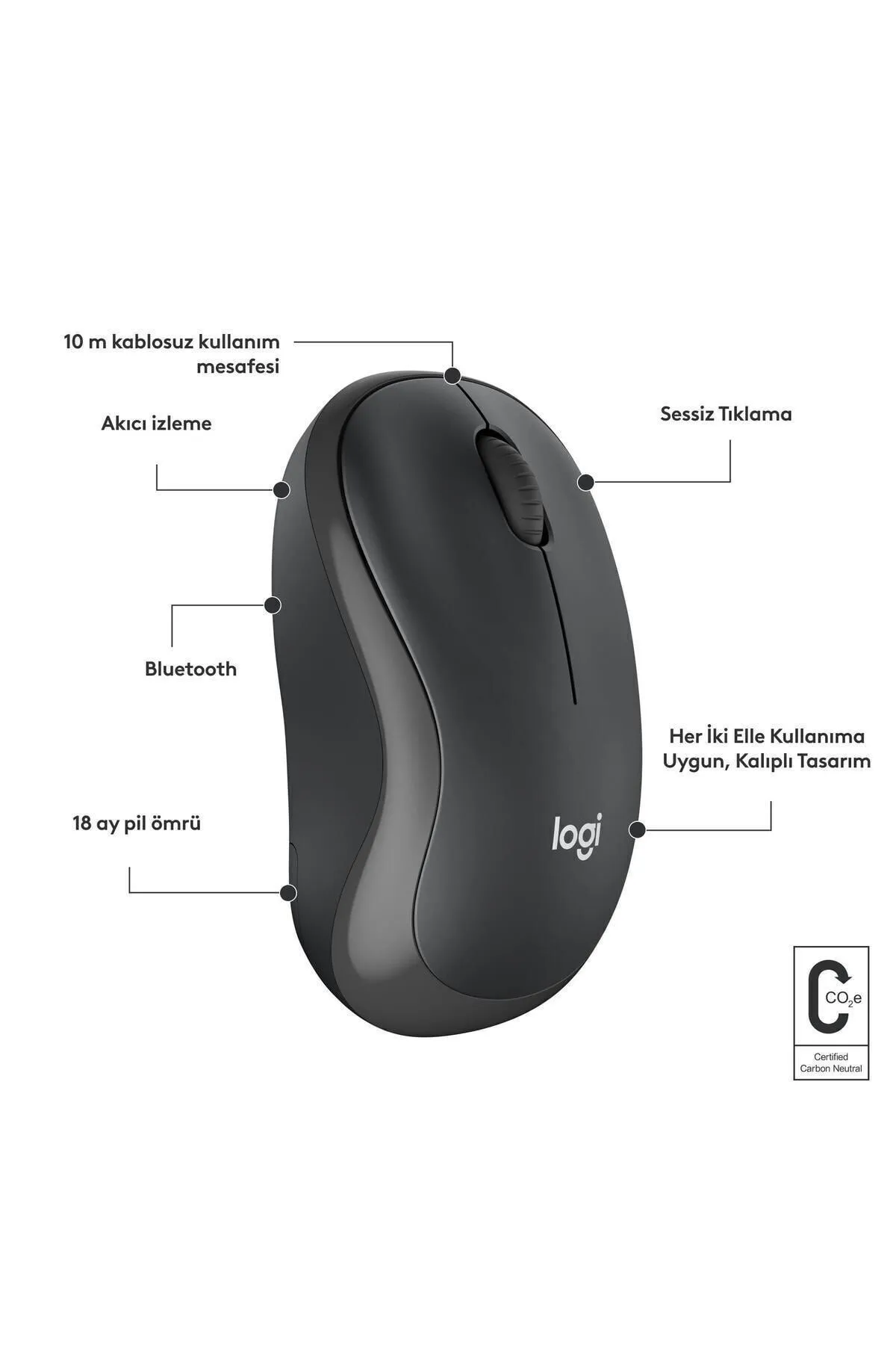 Logitech M240 Sessiz Kompakt Kablosuz Bluetooth Mouse - Siyah