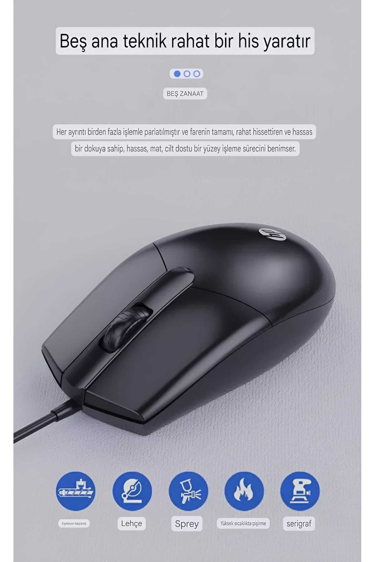 HP M260 1200 Dpı Usb Kablolu Optik Oyuncu Mouse Siyah (Ramwhite Türkiye Garantili)