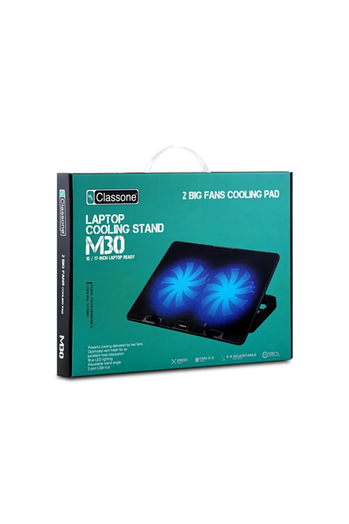 Classone M30 Notebook Standı + Soğutucu Mavi Led 14-15.6 Inch, 2 Fan, 2 Usb