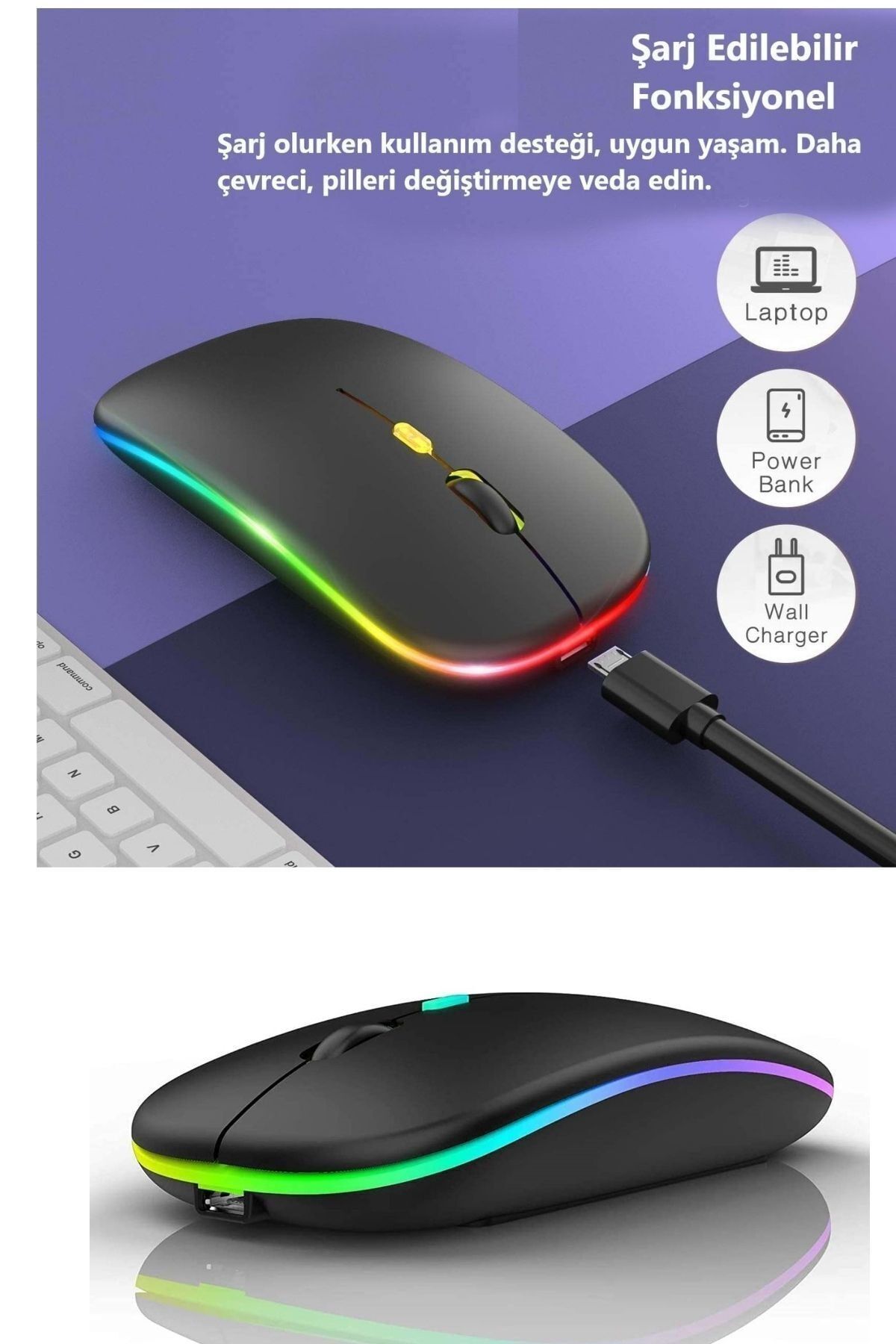 Havana M40 Şarjlı Kablosuz Mouse 800/1200/1600dpi 2.4ghz Rgb Ledli Panel Kb Hes Nym 4*6