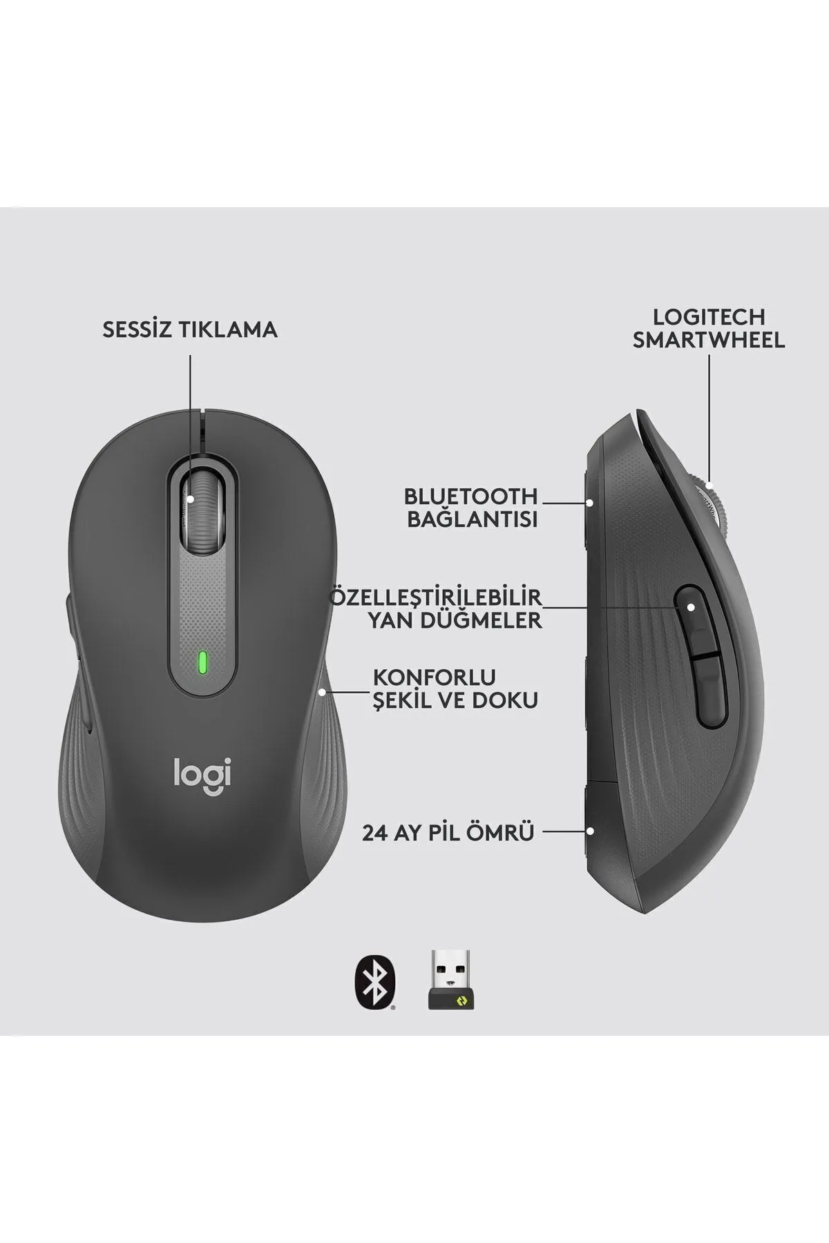 Logitech M650 Küçük Ve Orta Boy Sağ El Için Sessiz Kablosuz Mouse - Siyah