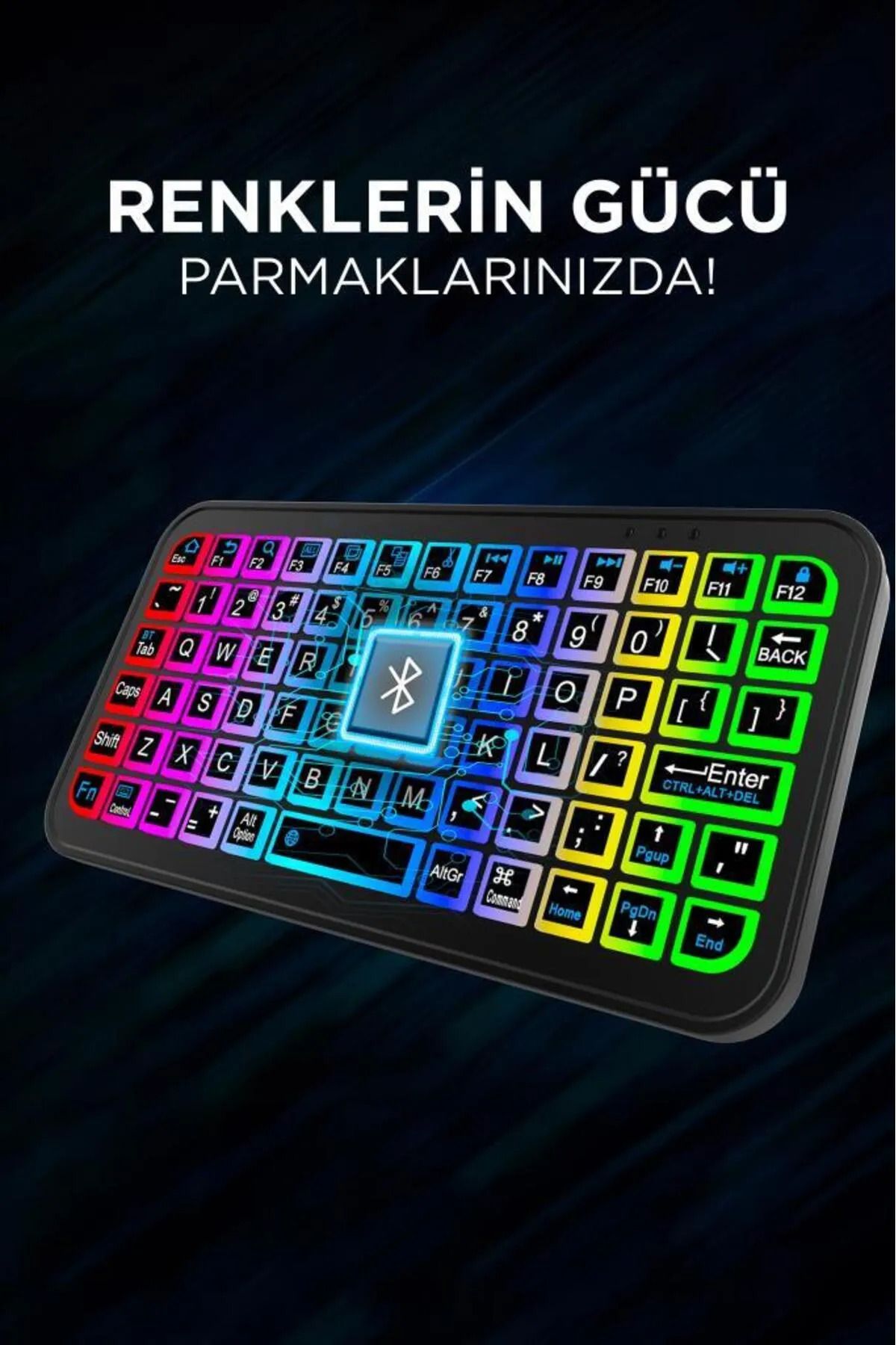 Sarftech M7 Rgb Işıklı  Siyah Kablosuz Bluetooth Mini Klavye Rgb Işıklı Bluetooth Mini Klavye